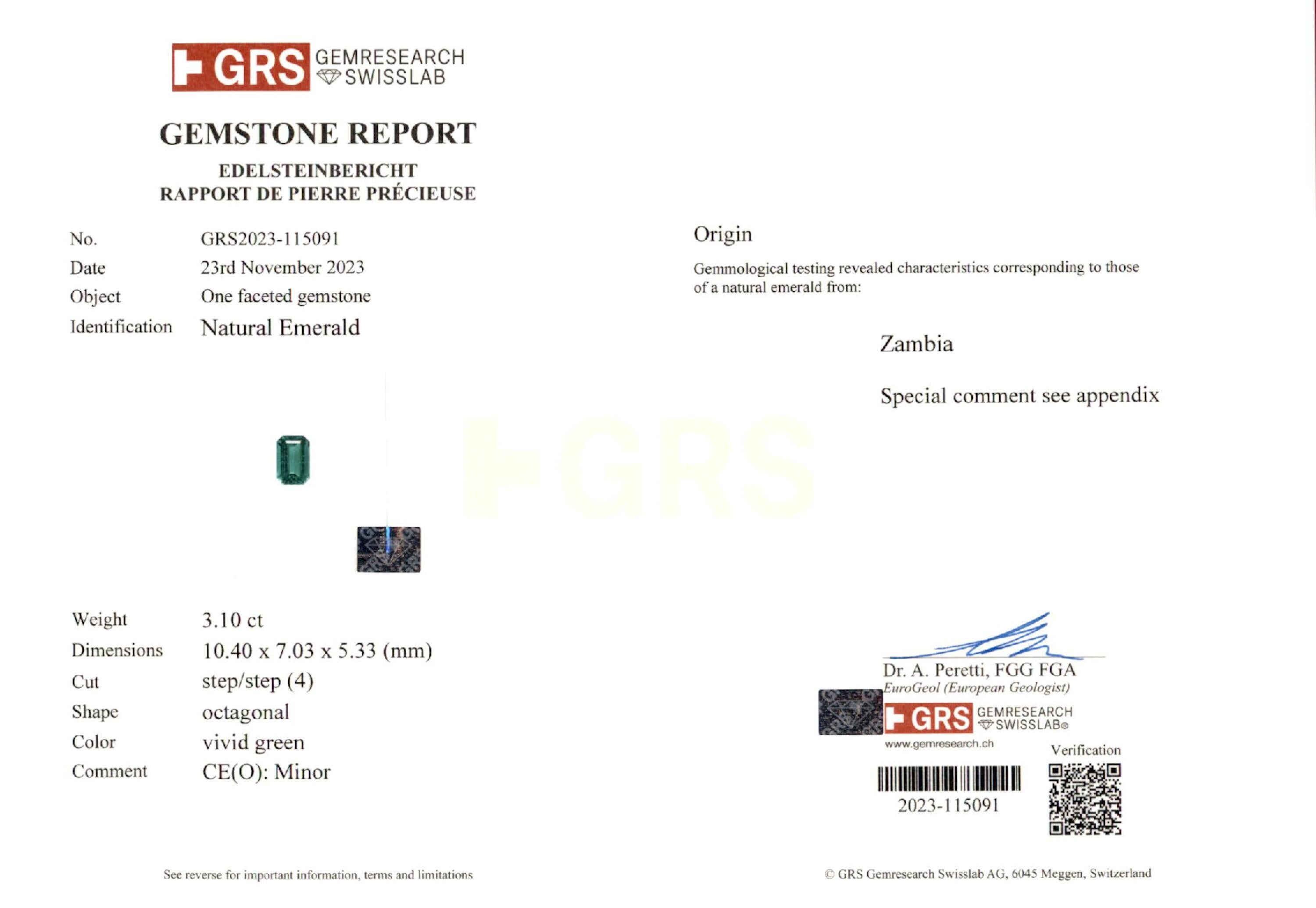 3.10 ct. Emerald GRS Minor