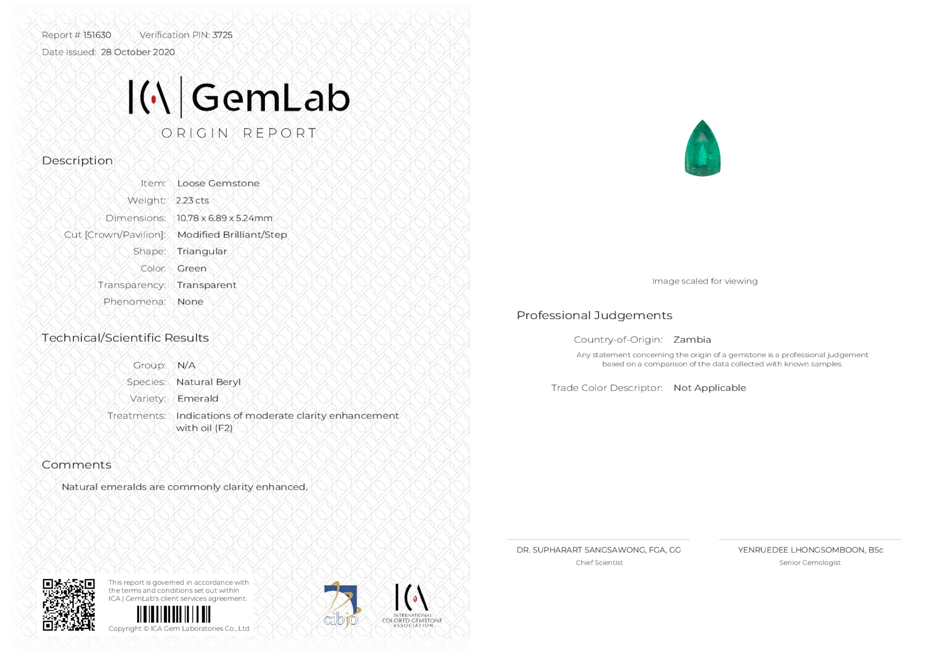 2.23 ct. Triangle Emerald ICA Moderate