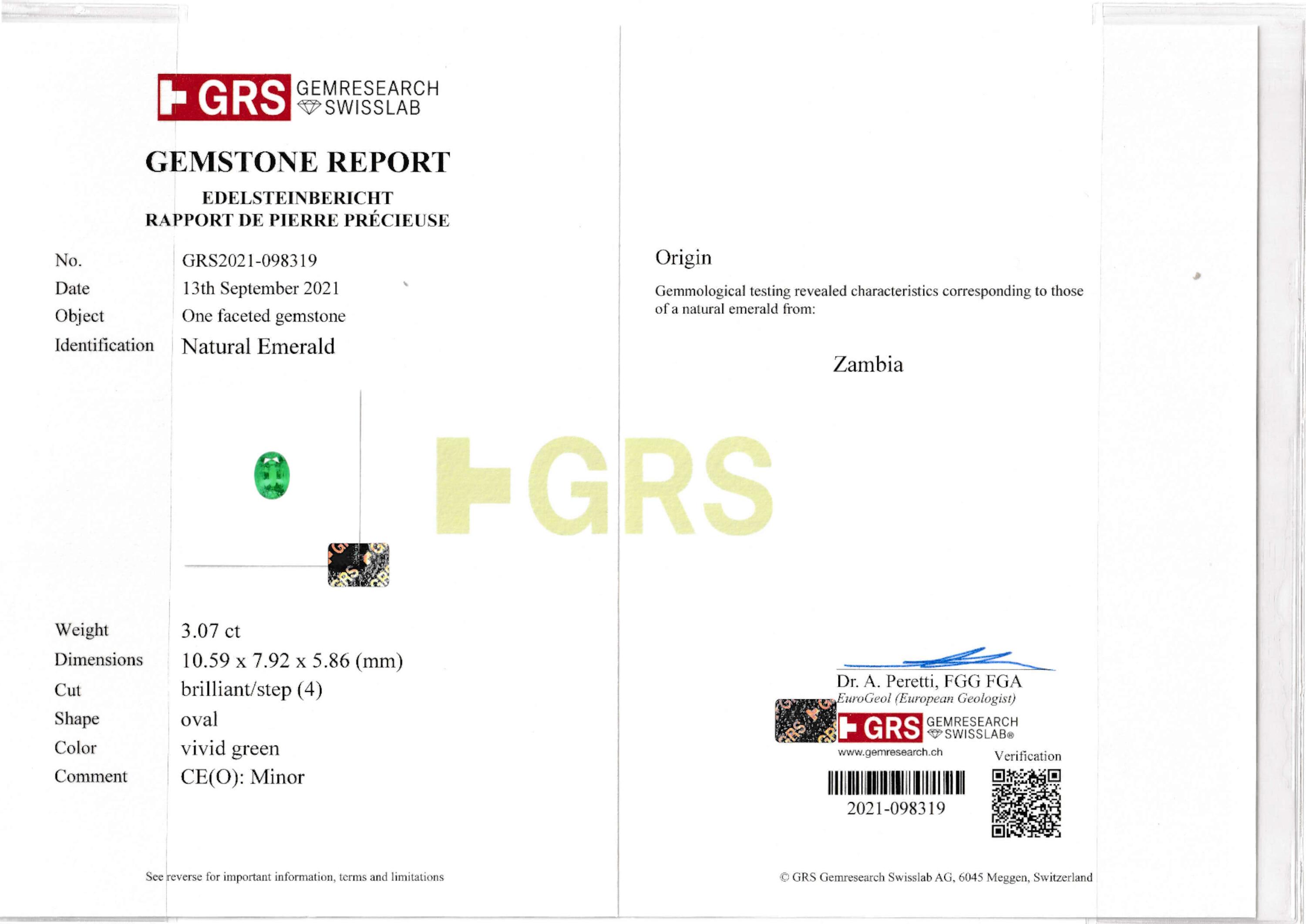 3.07 ct. Oval Emerald GRS Minor