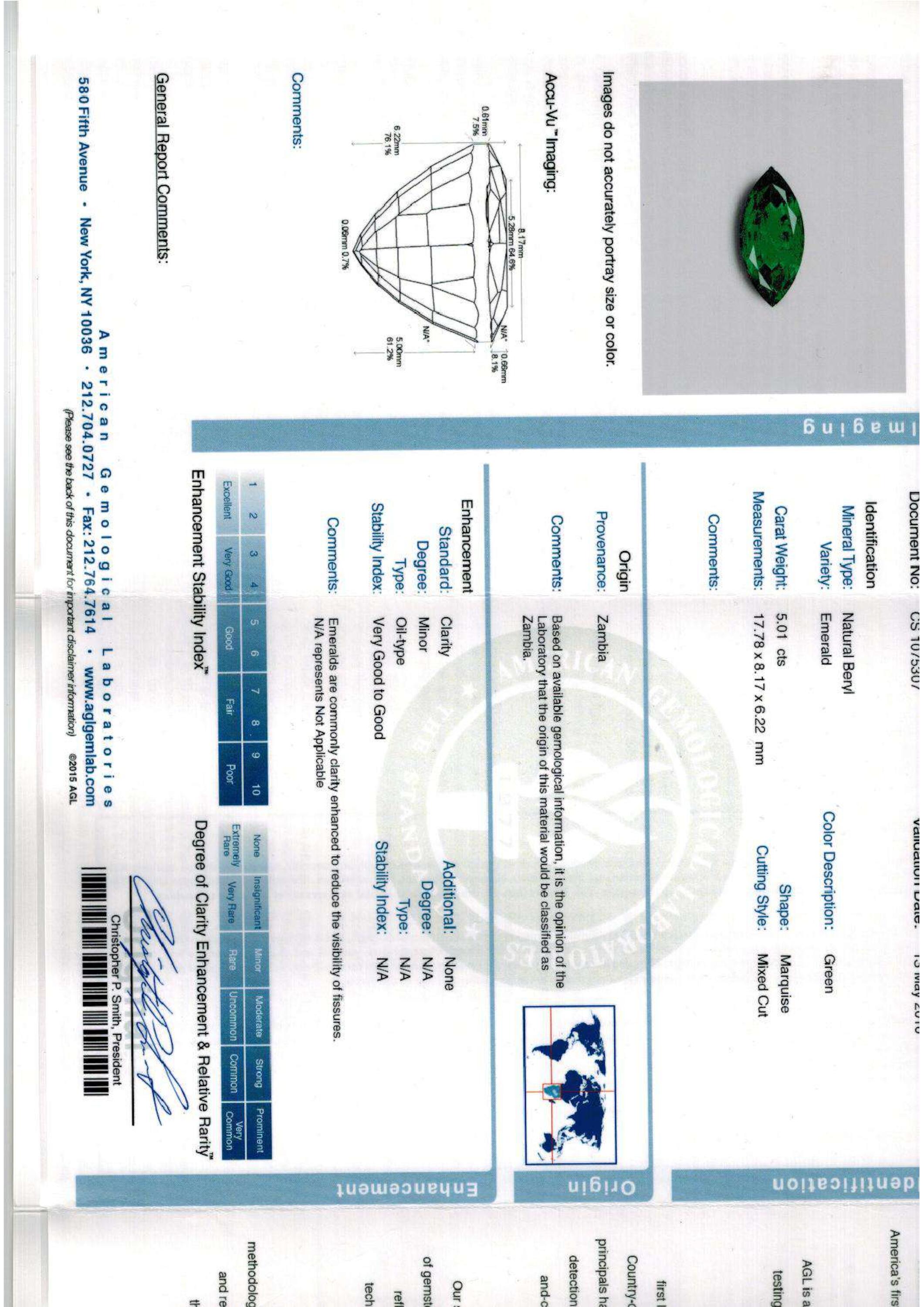 5.01 ct. Marquise Emerald AGL Minor
