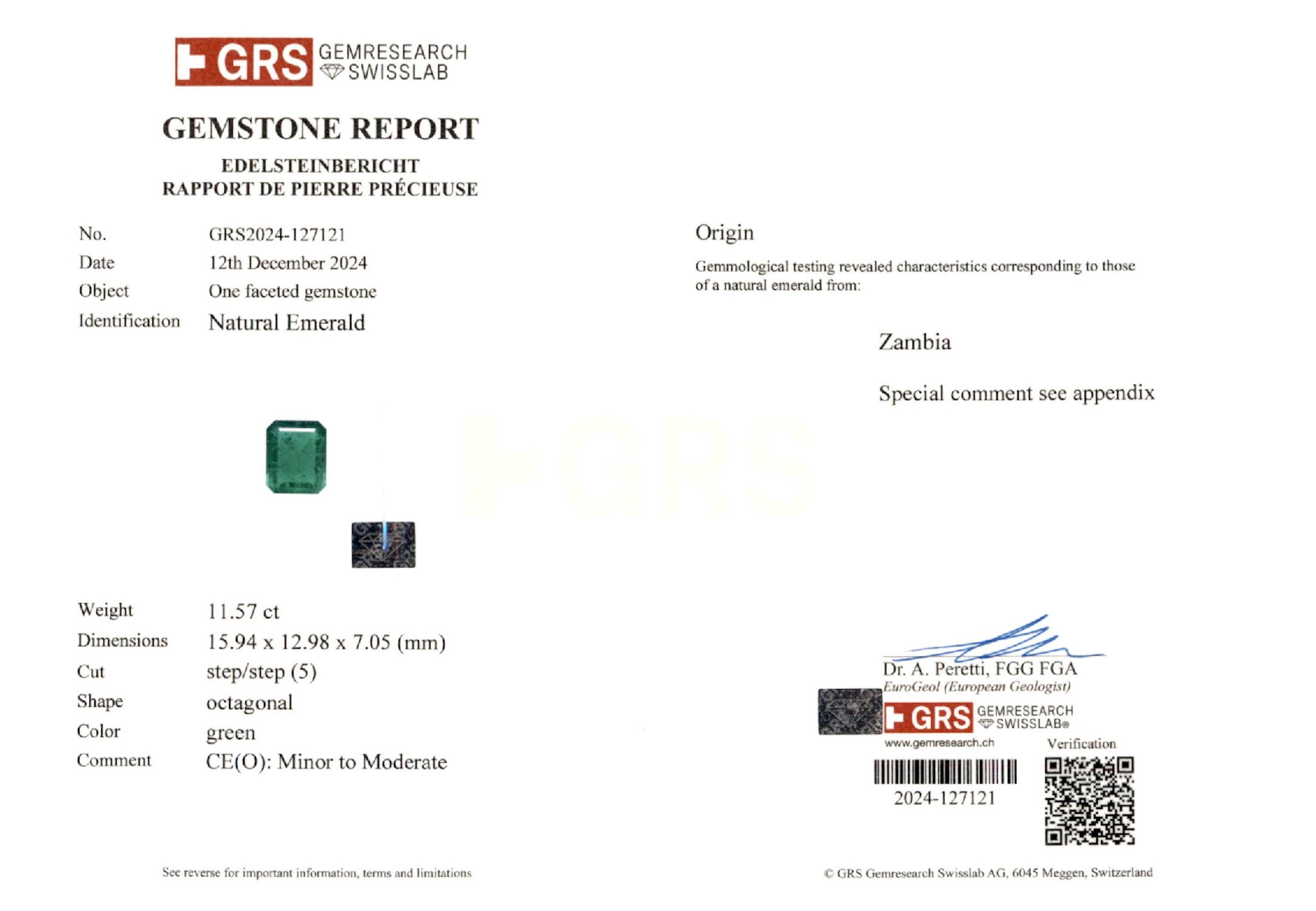 11.57 ct. Emerald GRS Minor to Moderate