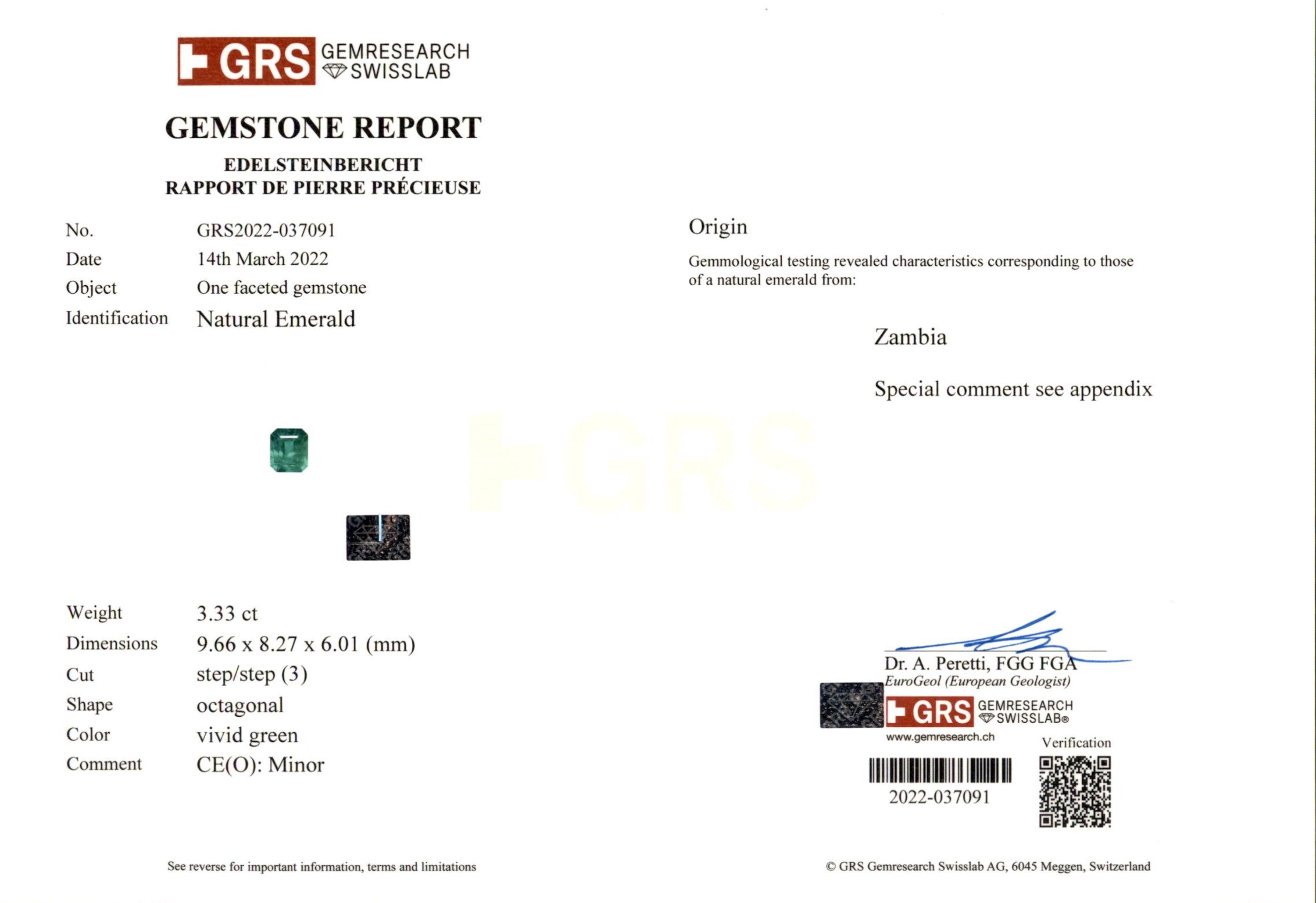 3.33 ct. Emerald GRS Minor