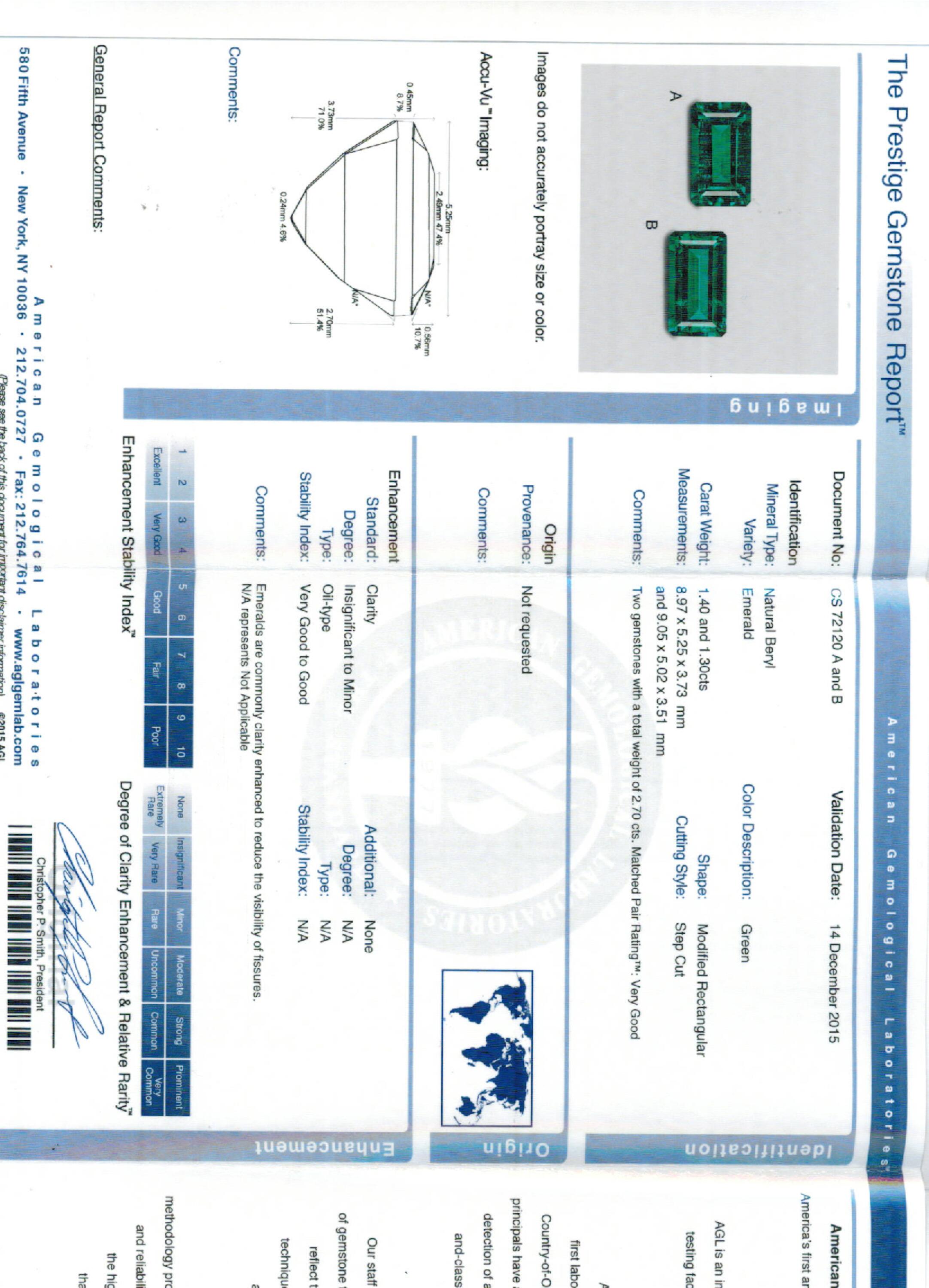 1.30 ct. Baguette Emerald AGL Insignificant to Minor