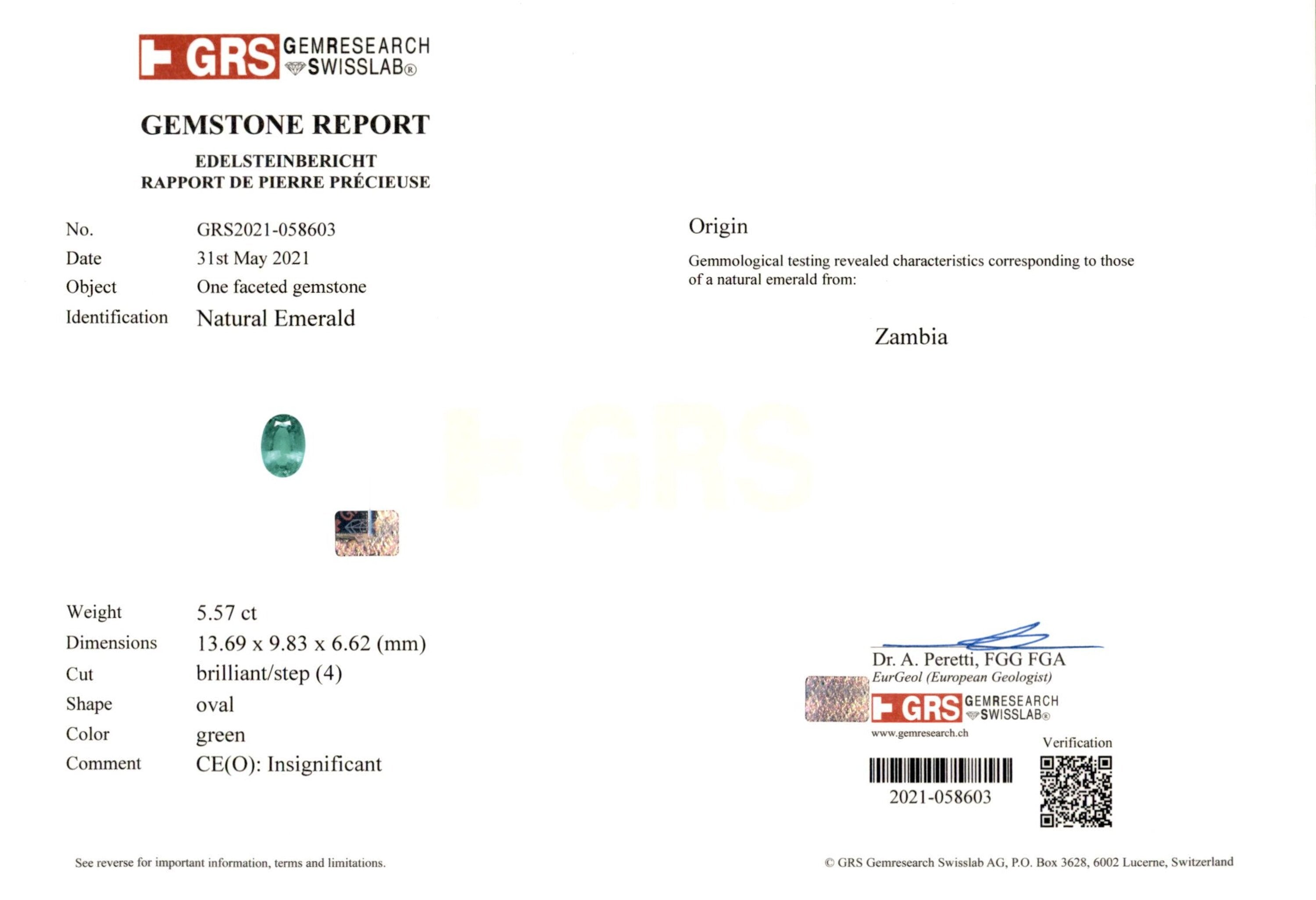 5.57 ct. Oval Emerald GRS Insignificant