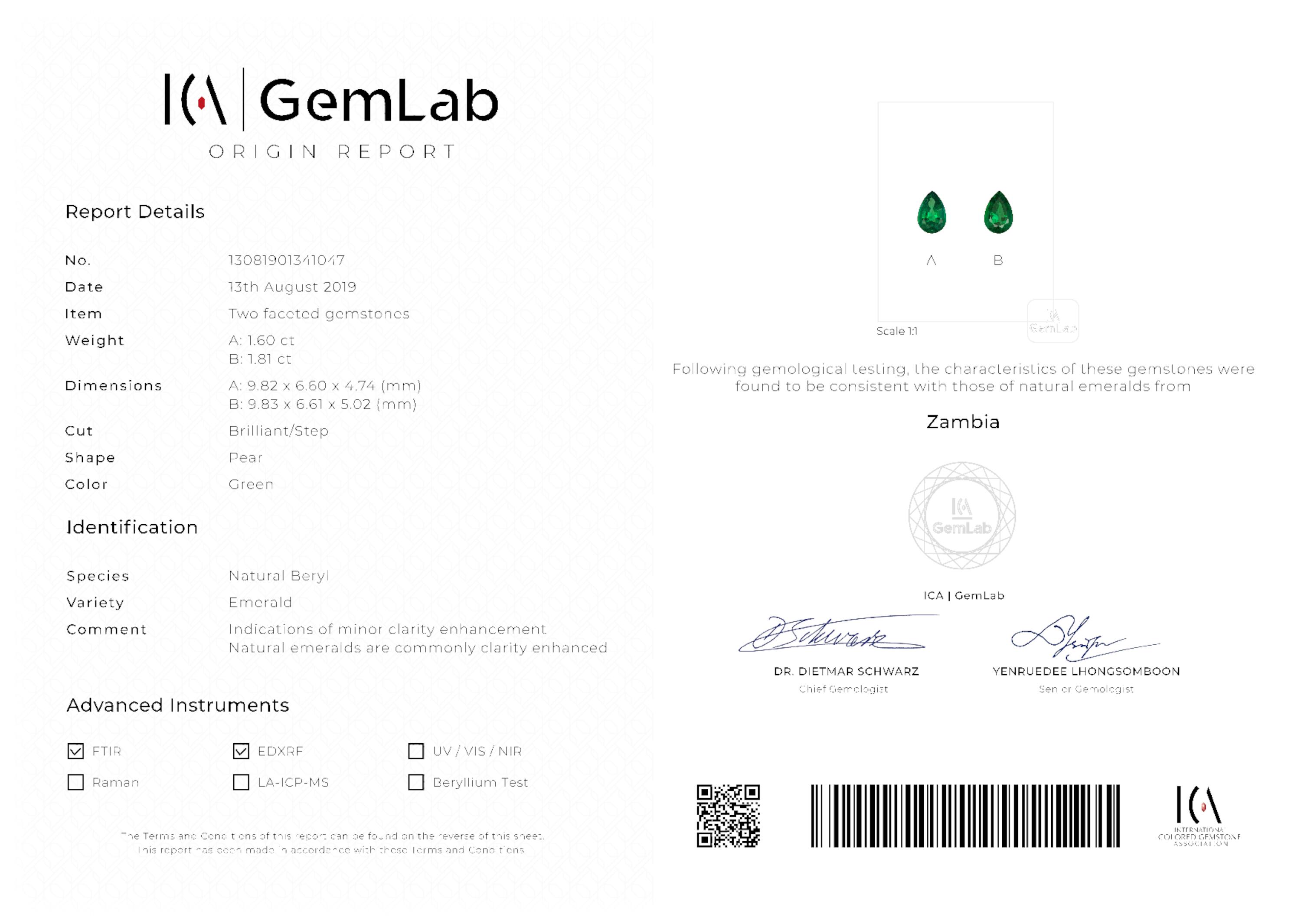 1.60 ct. Pear Shape Emerald ICA Minor