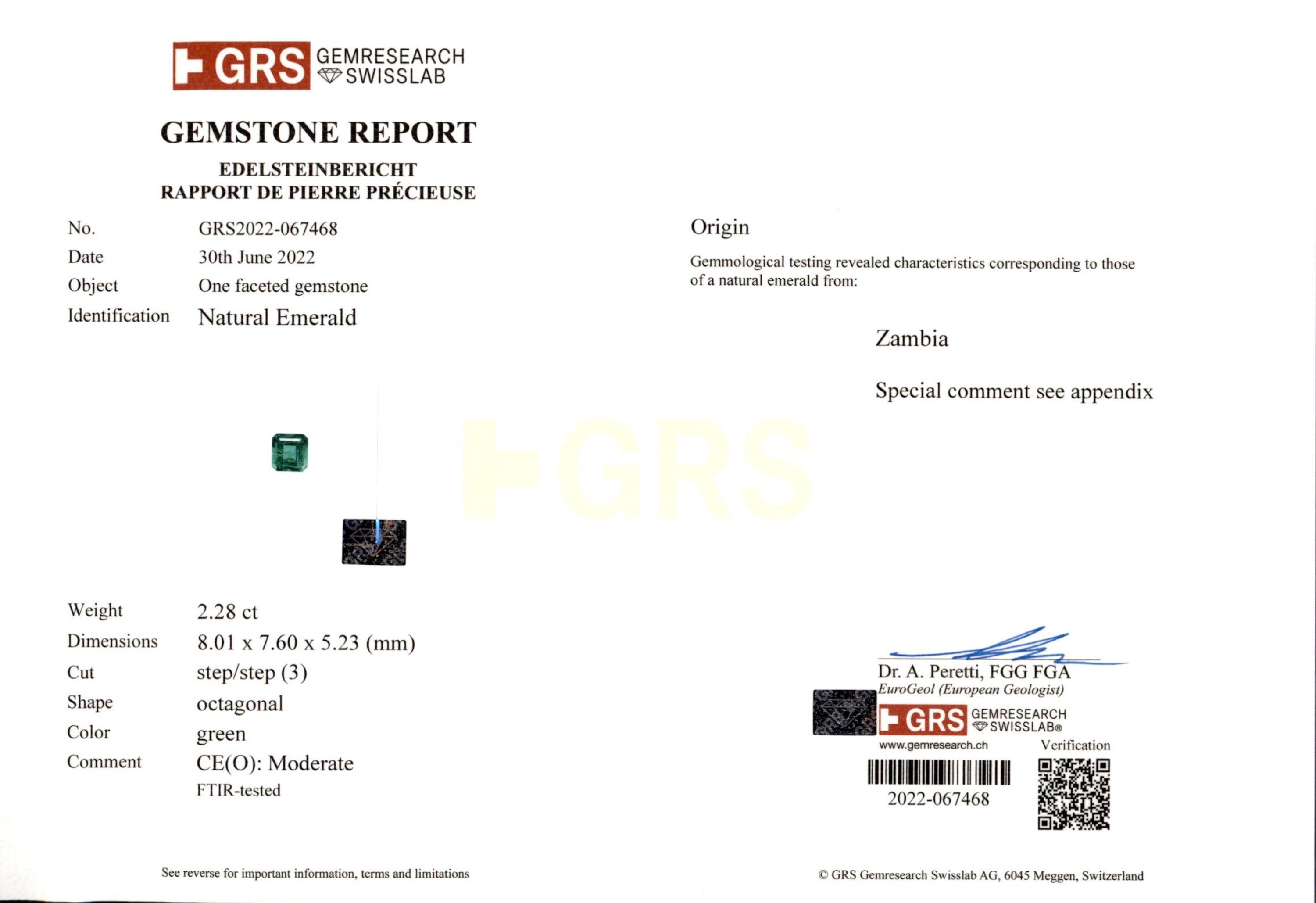 2.28 ct. Emerald GRS Moderate