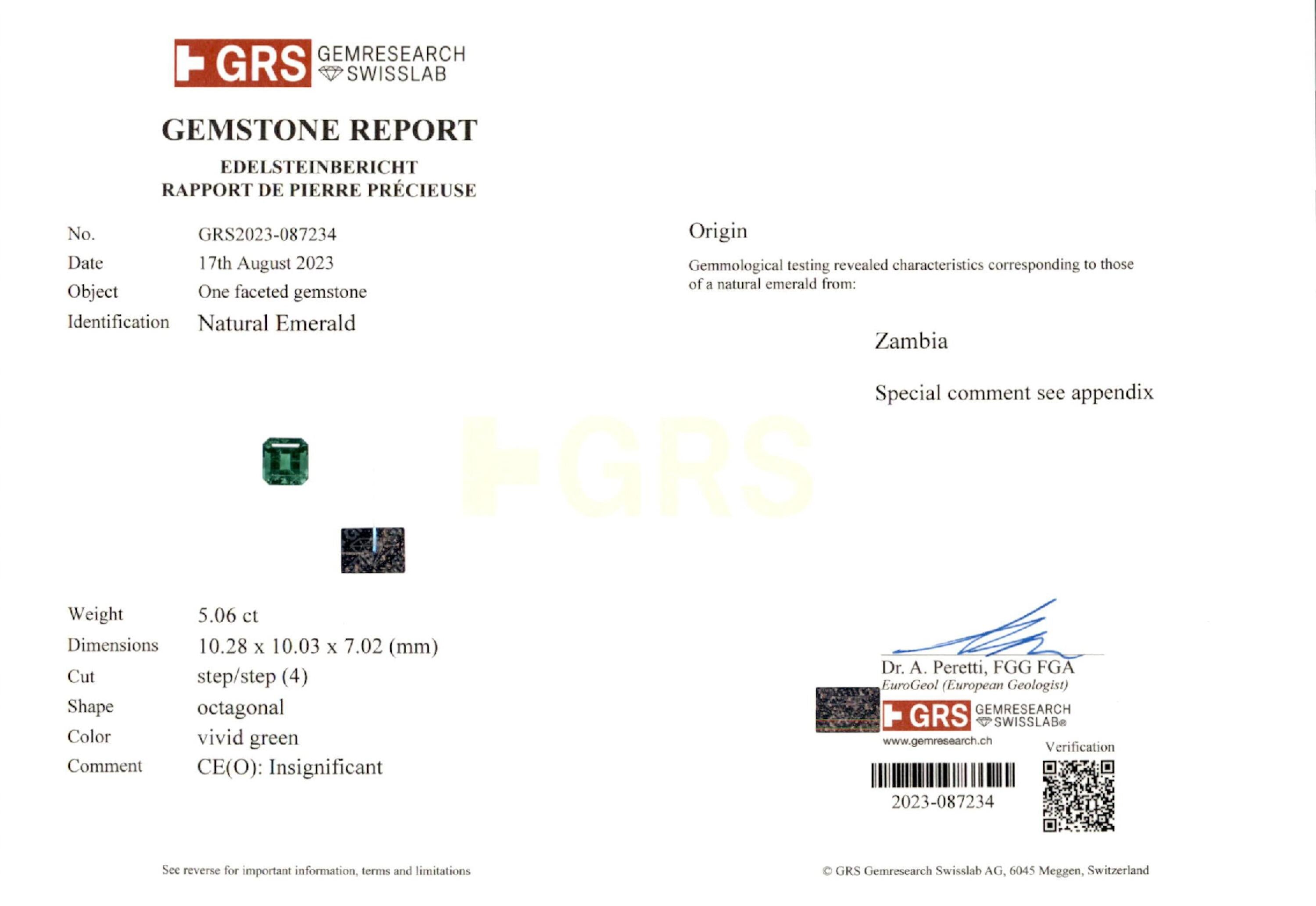 5.06 ct. Emerald GRS Insignificant