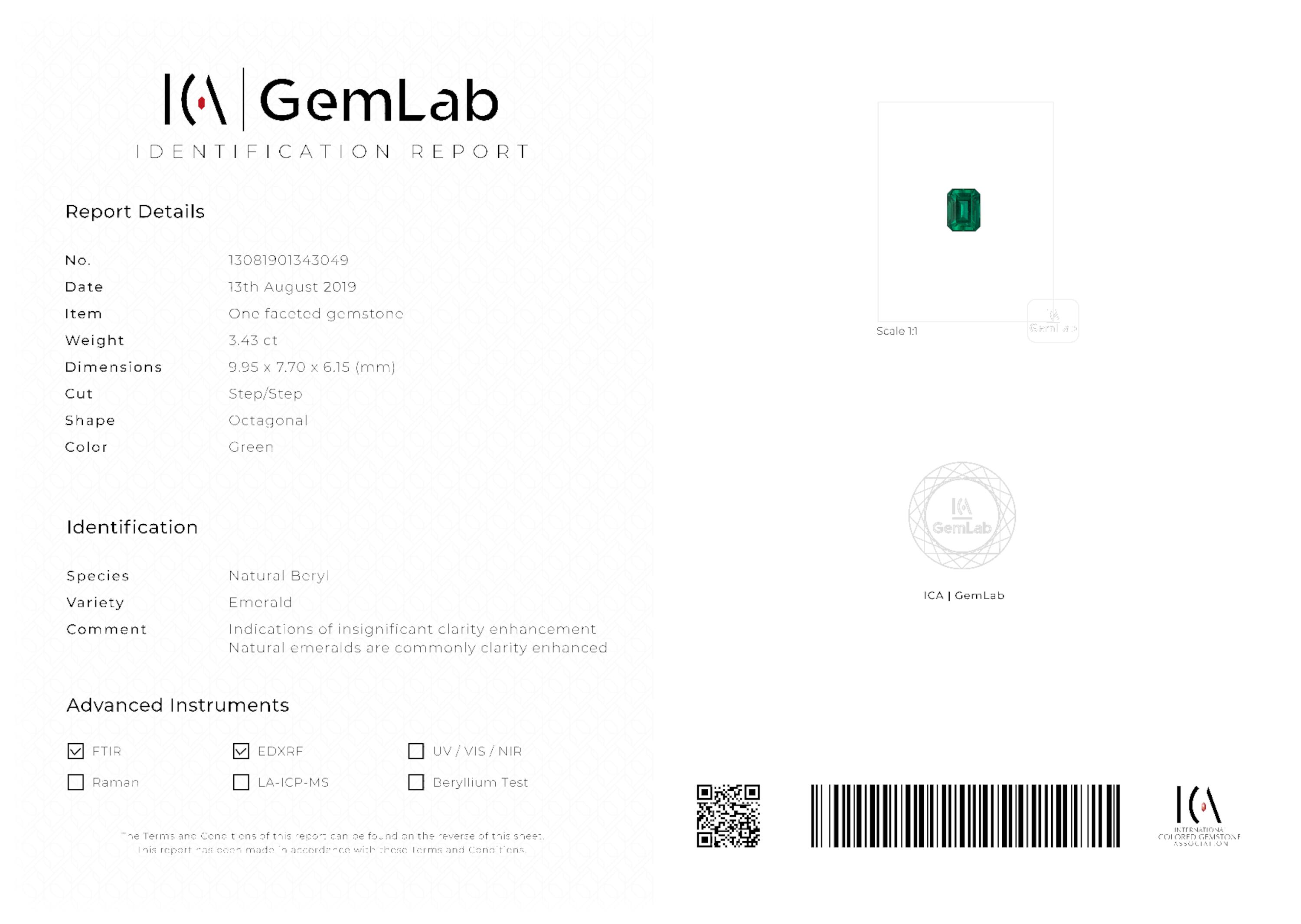 3.43 ct. Emerald ICA Insignificant