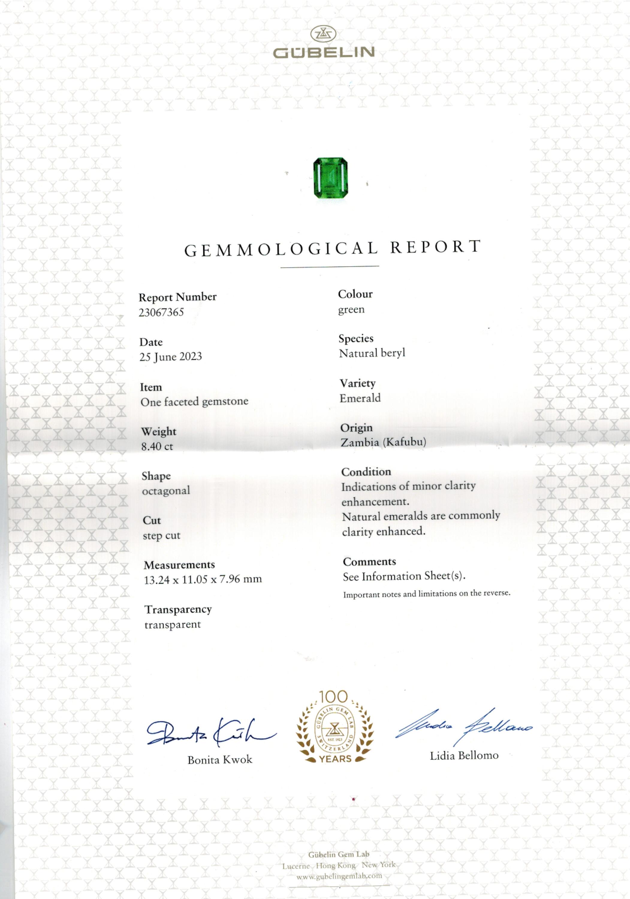 8.40 ct. Emerald Gubelin Minor