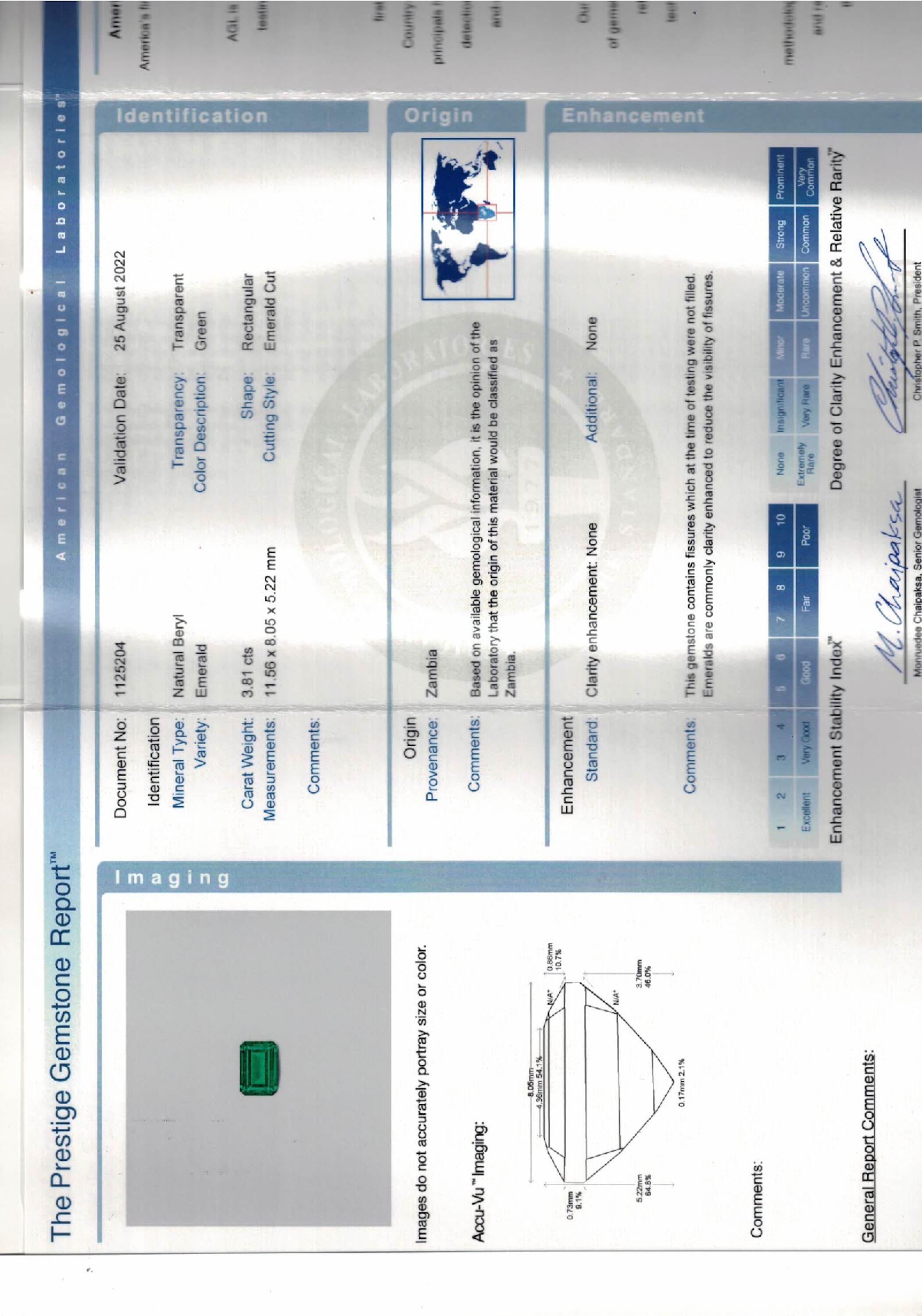 3.81 ct. Emerald AGL No Oil