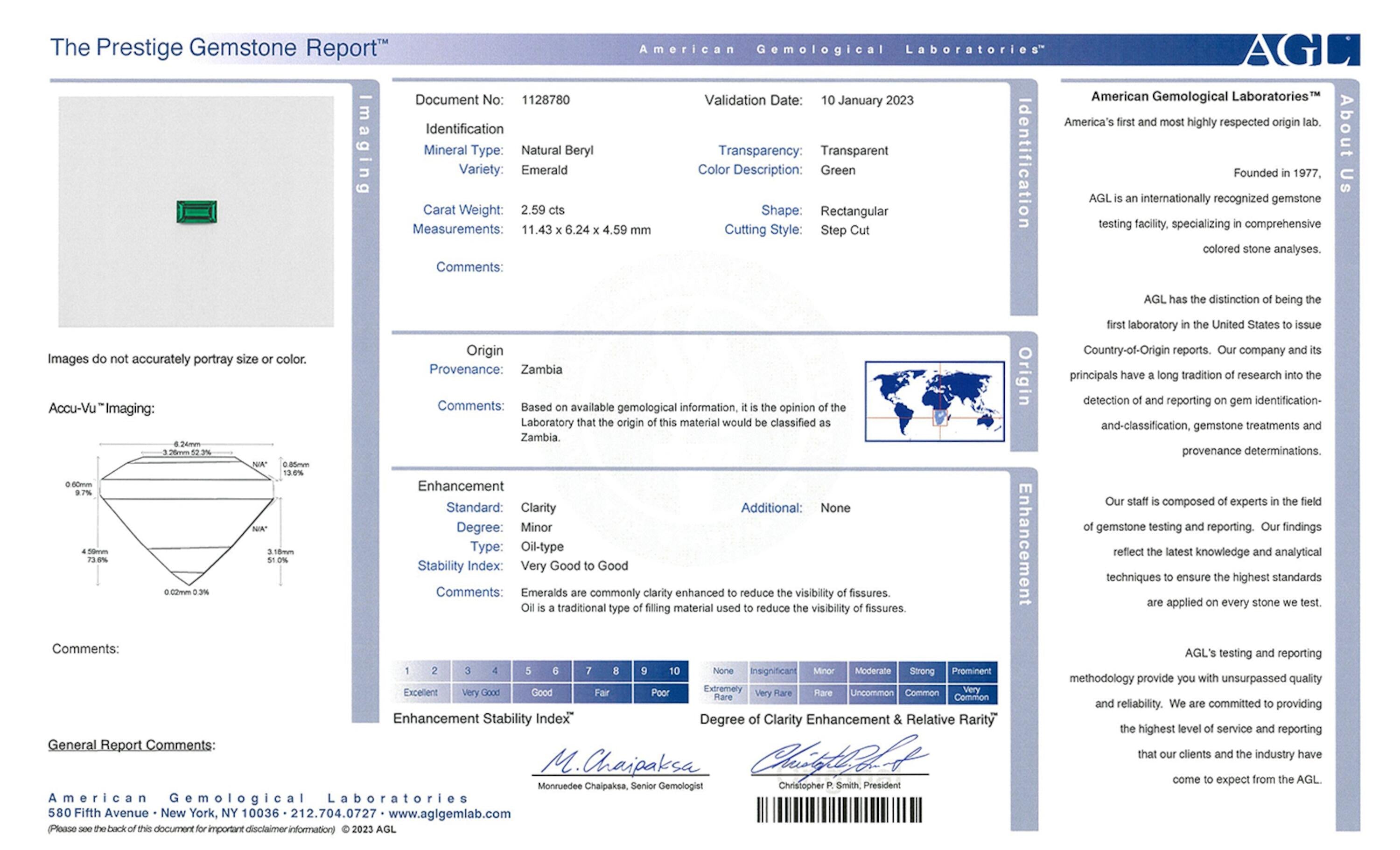 2.59 ct. Baguette Emerald AGL Minor