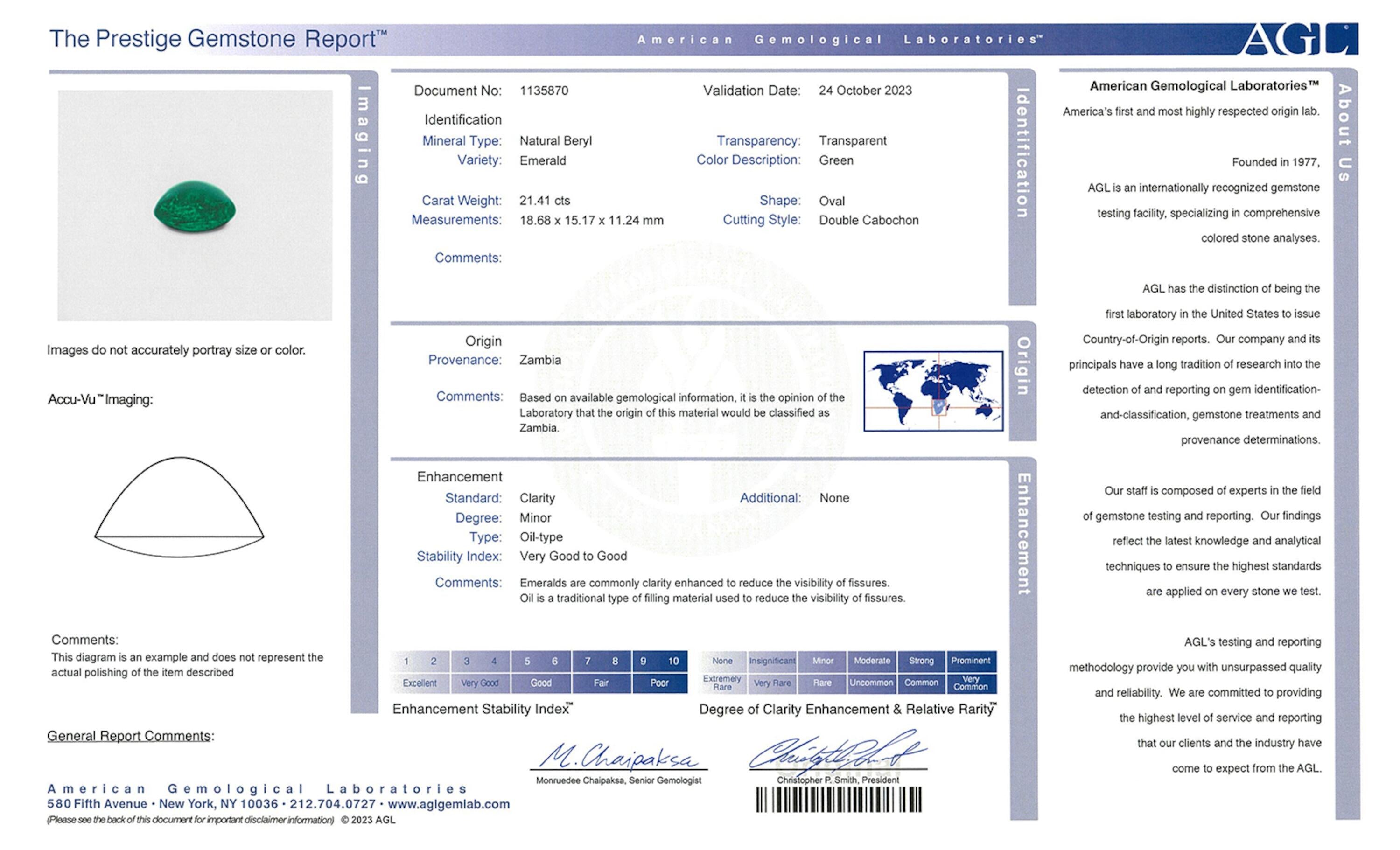 21.41 ct. Cabochon Emerald AGL Minor