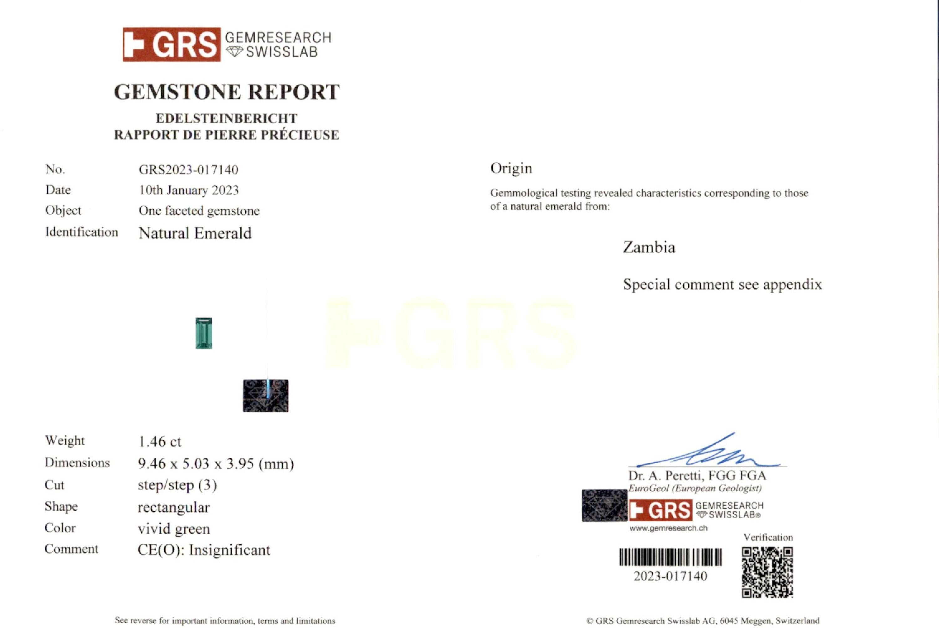 1.46 ct. Baguette Emerald GRS Insignificant