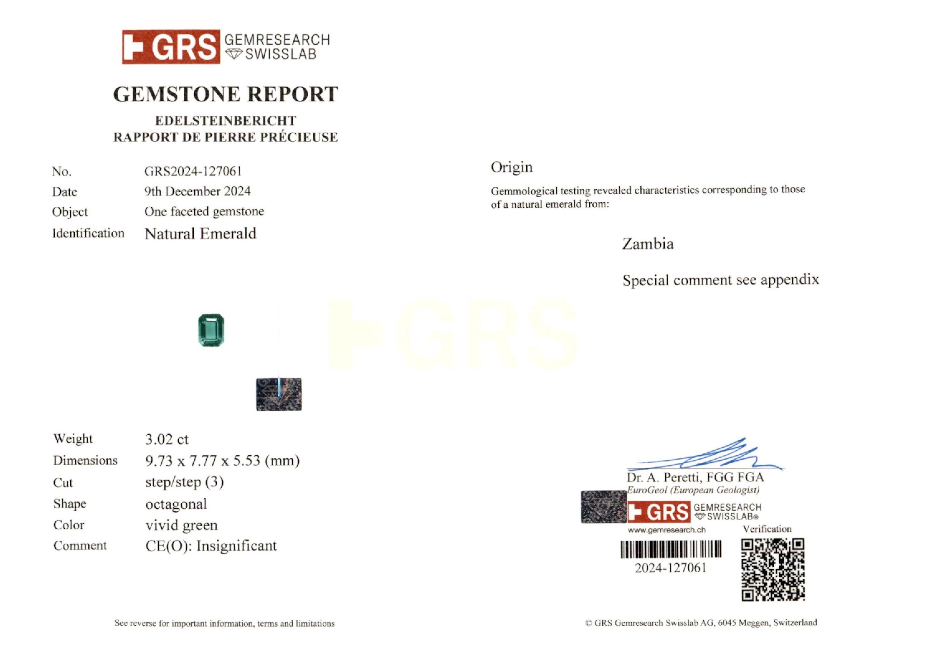 3.02 ct. Emerald GRS Insignificant