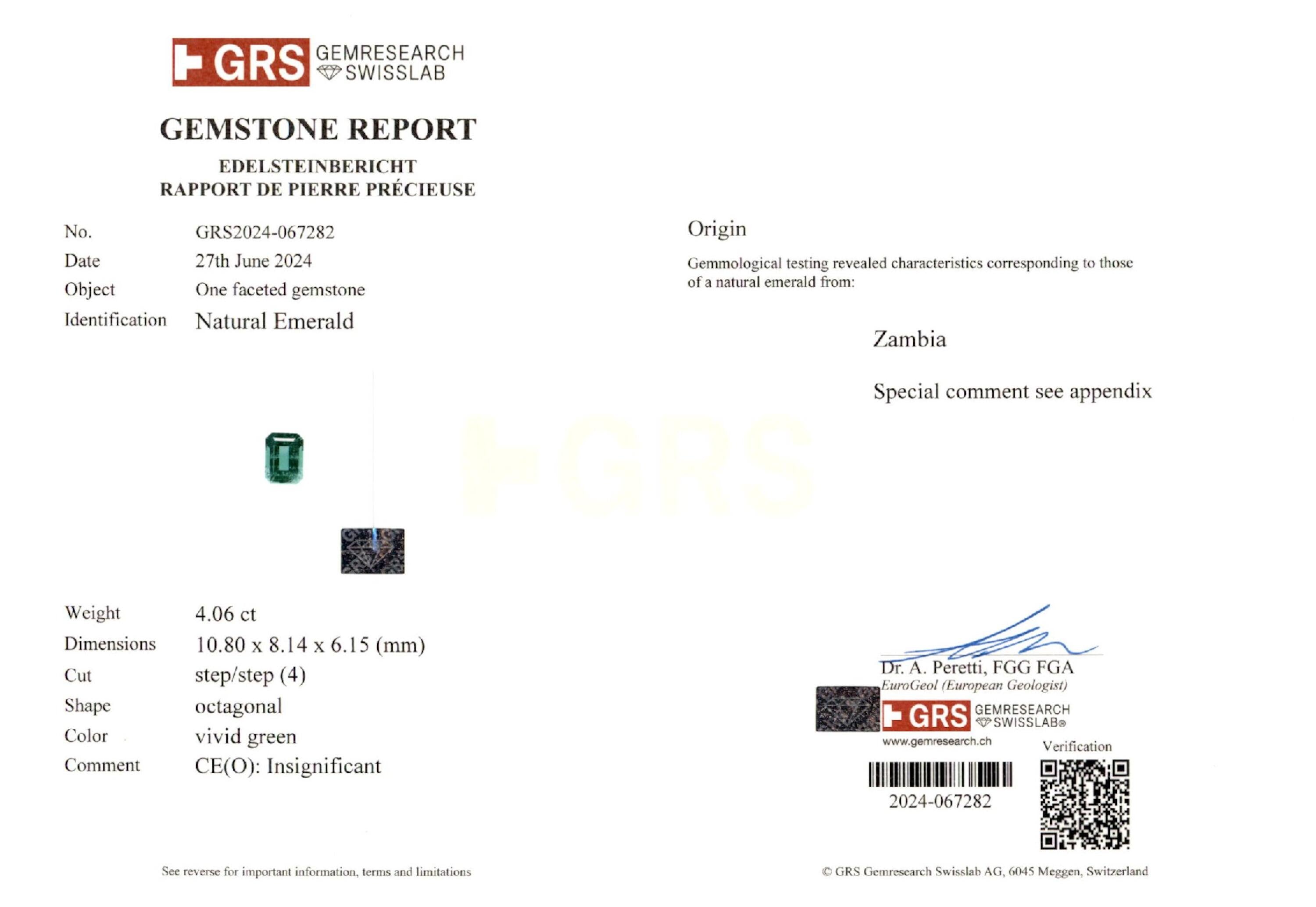 4.06 ct. Emerald GRS Insignificant