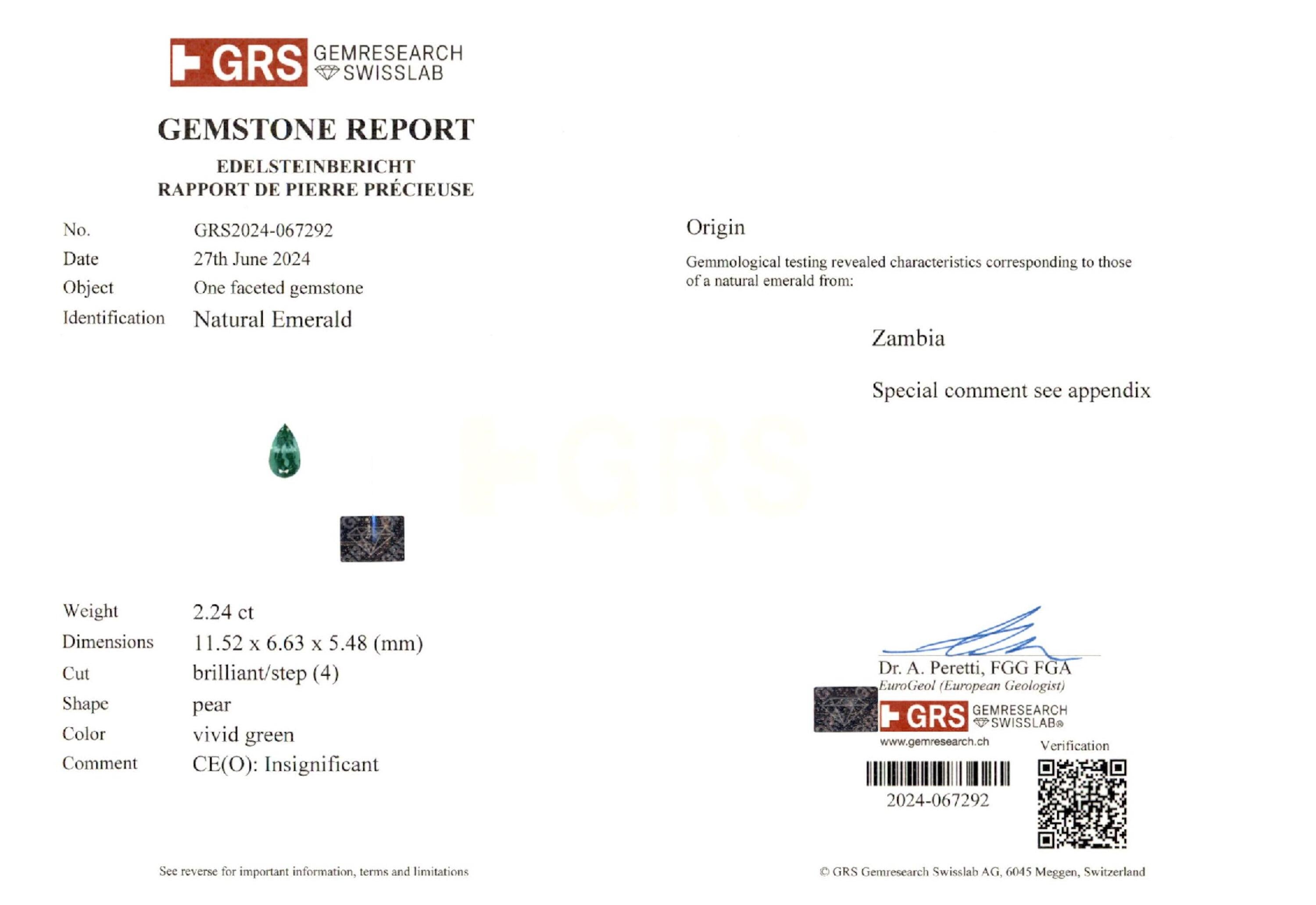 2.24 ct. Pear Shape Emerald GRS Insignificant