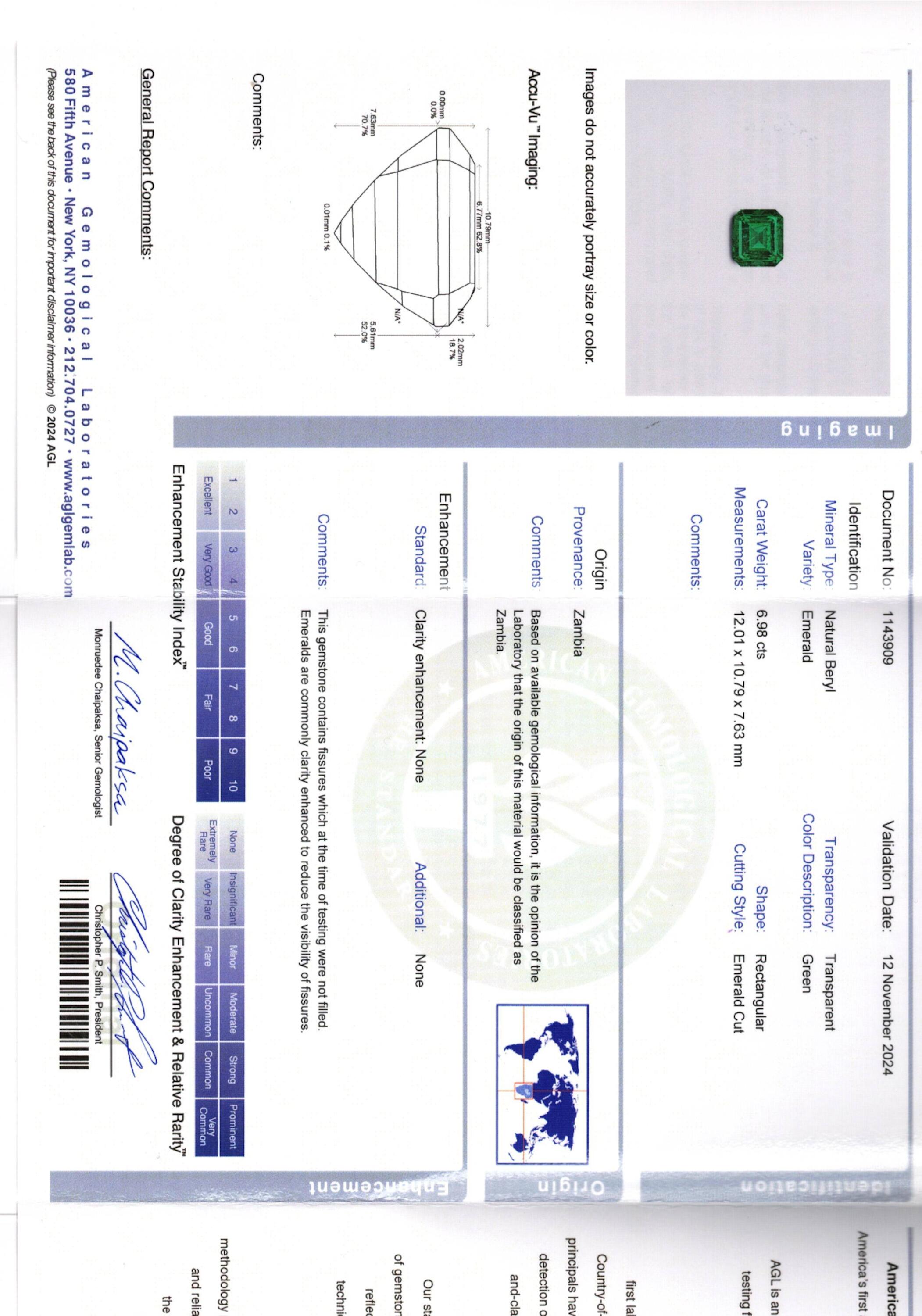 6.98 ct. Emerald AGL No Oil