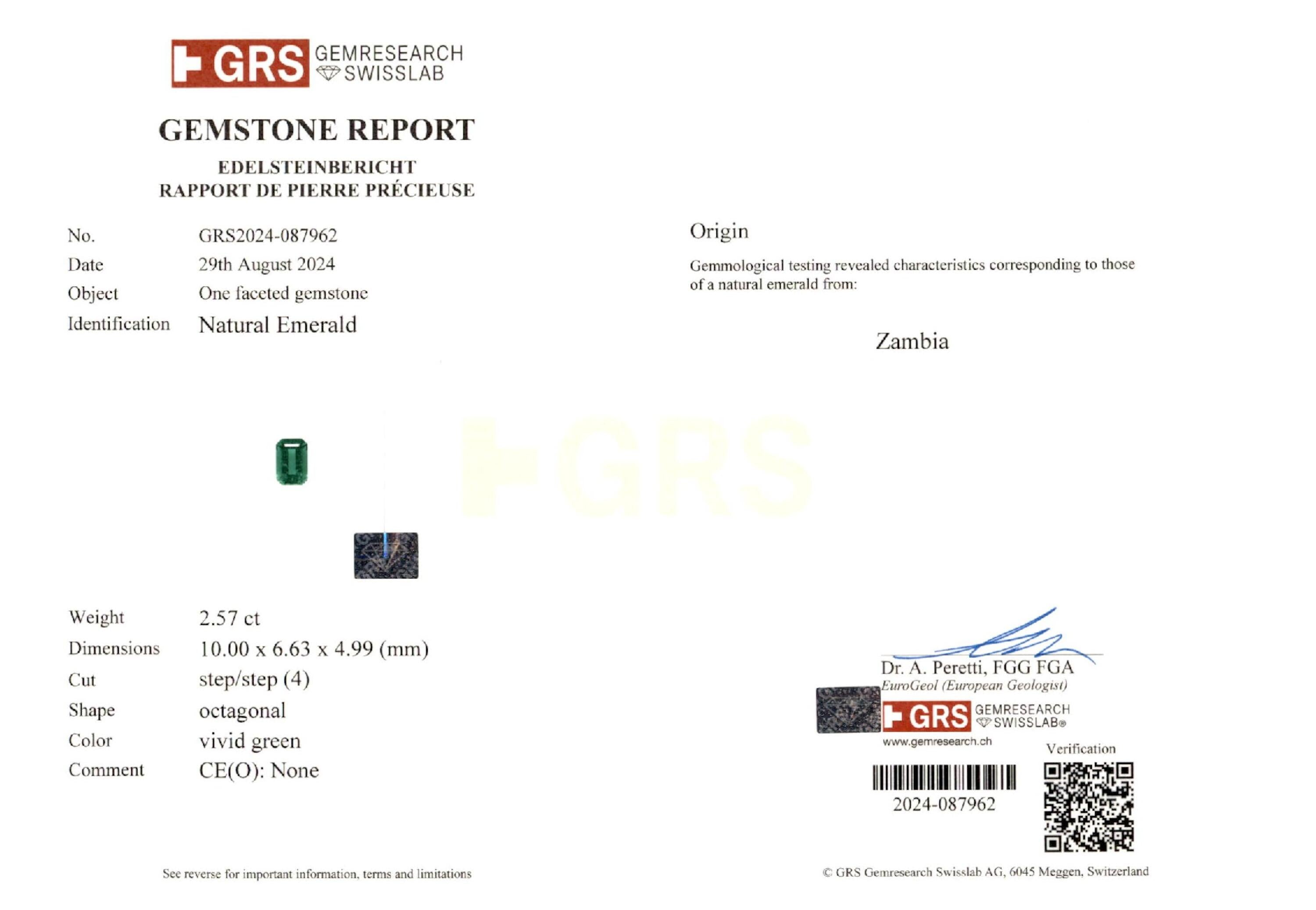 2.57 ct. Emerald GRS No Oil