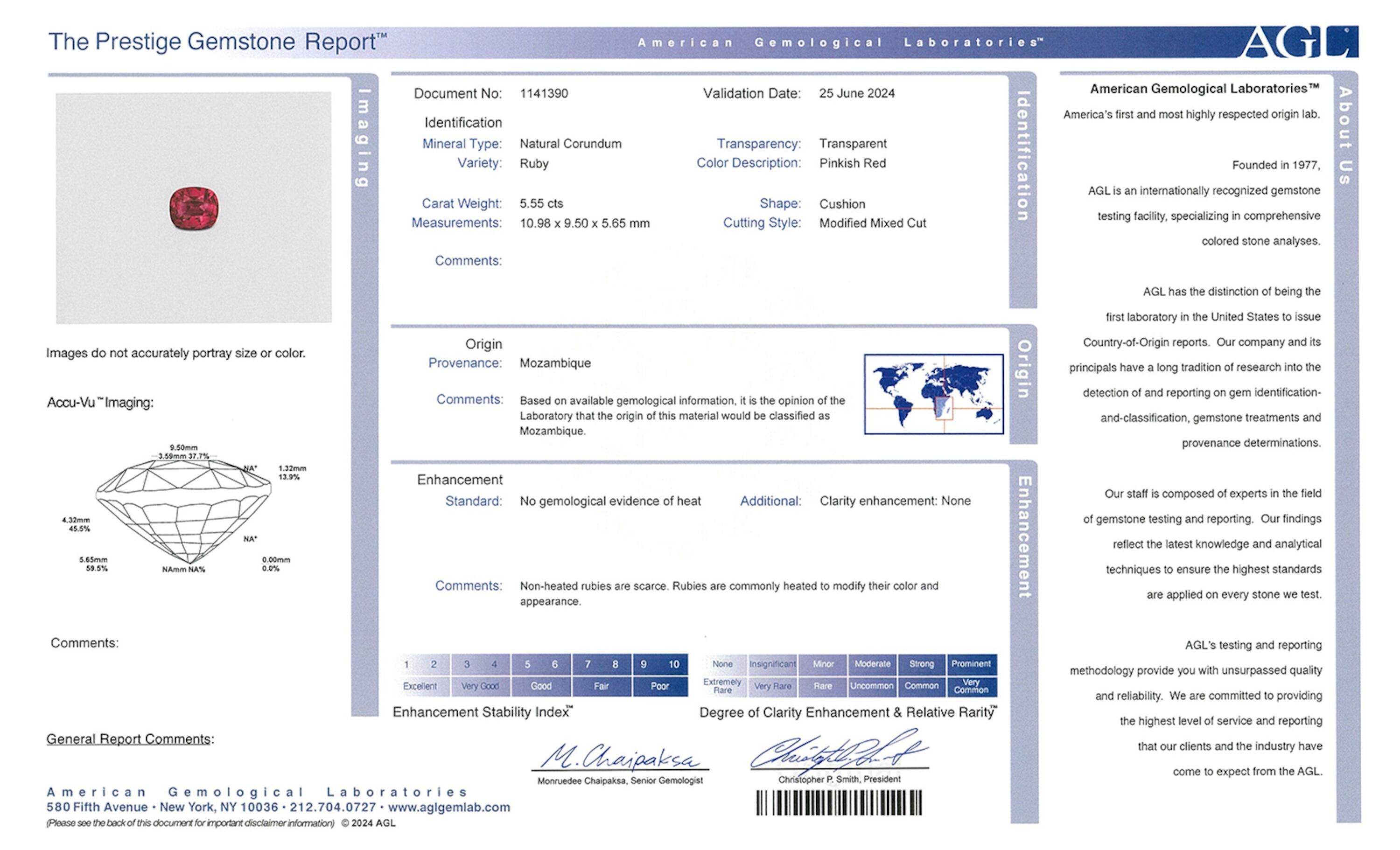 5.55ct Ruby Cushion Modified AGL