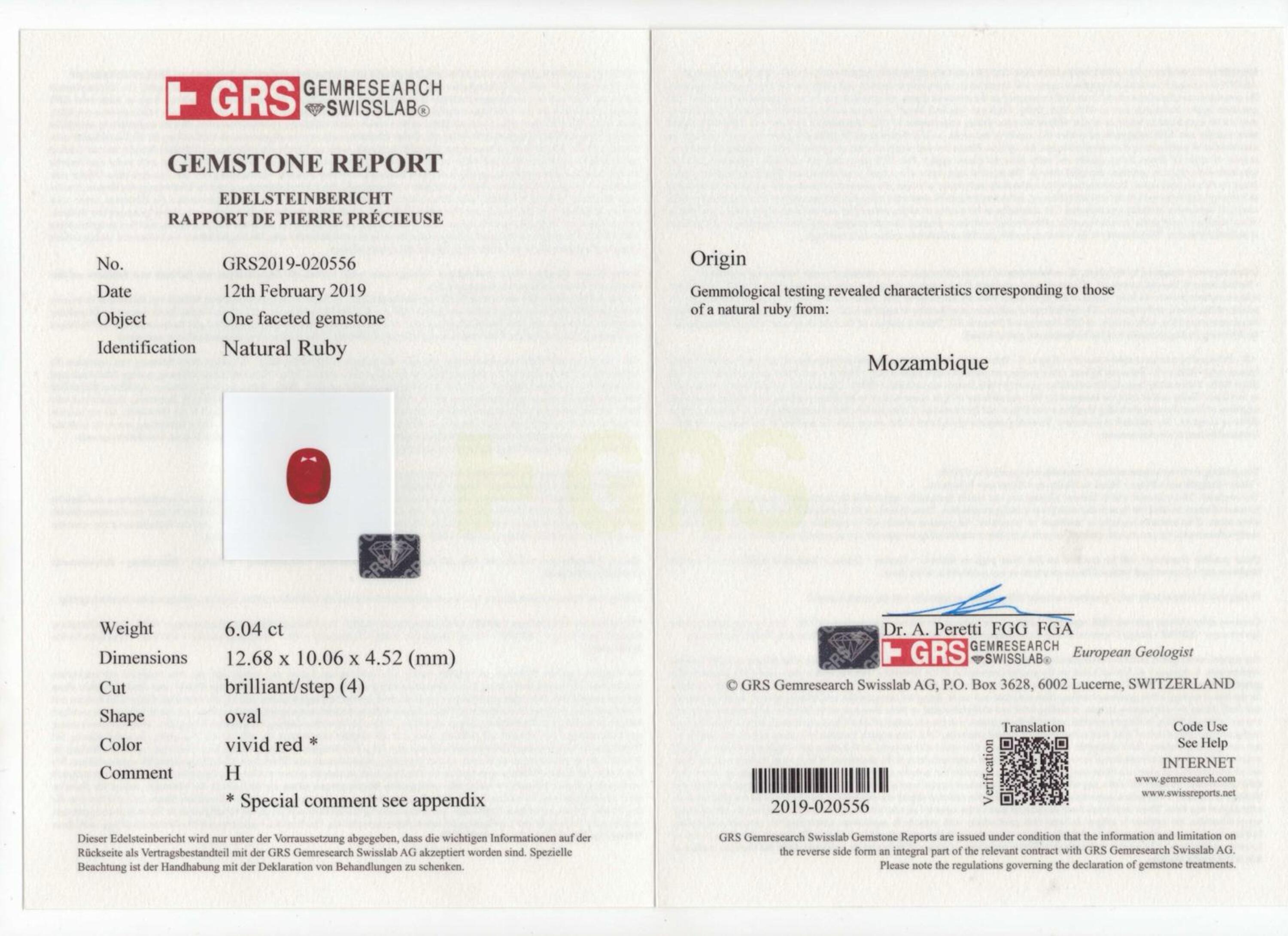 6.04 ct Oval Red Ruby No Heat