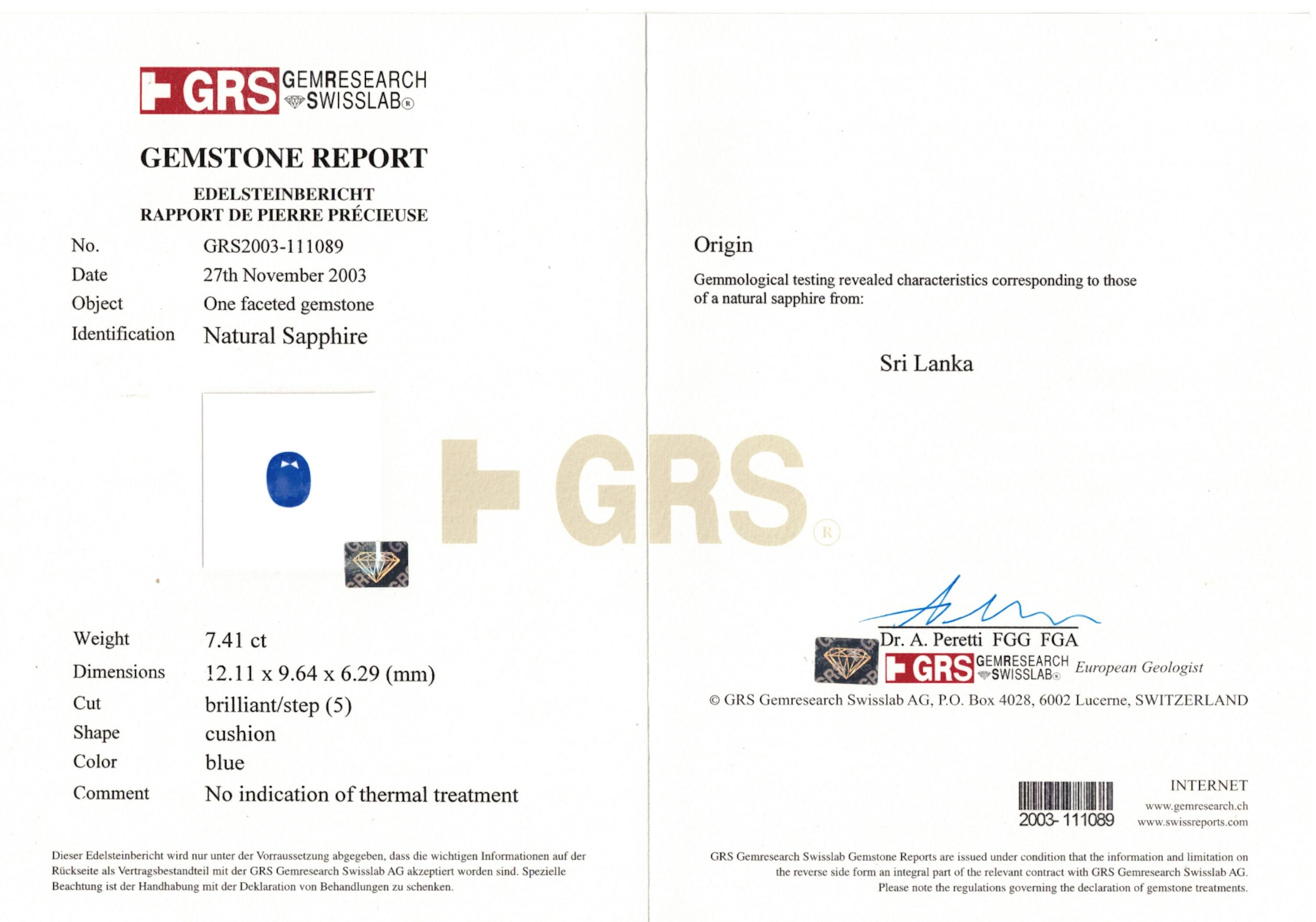 7.41 Sapphire Cushion Modified GRS