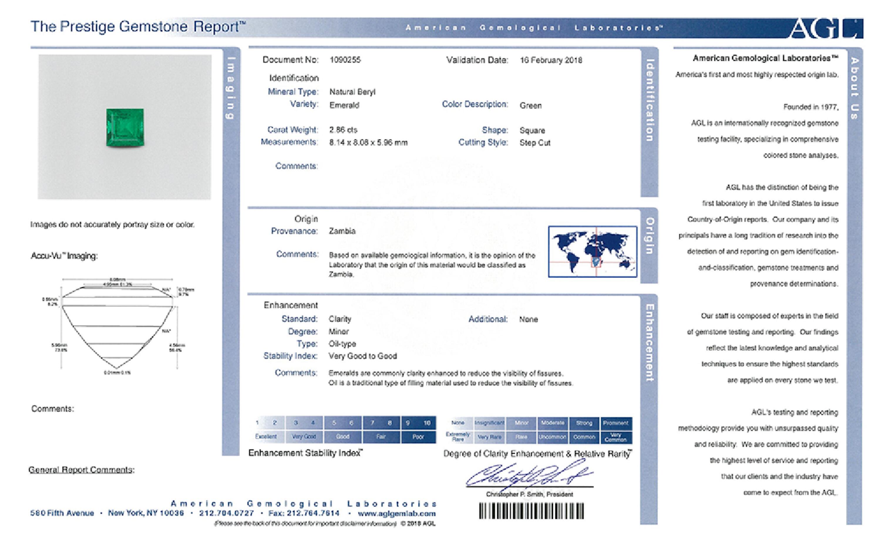 2.86 ct. Square Emerald AGL Minor