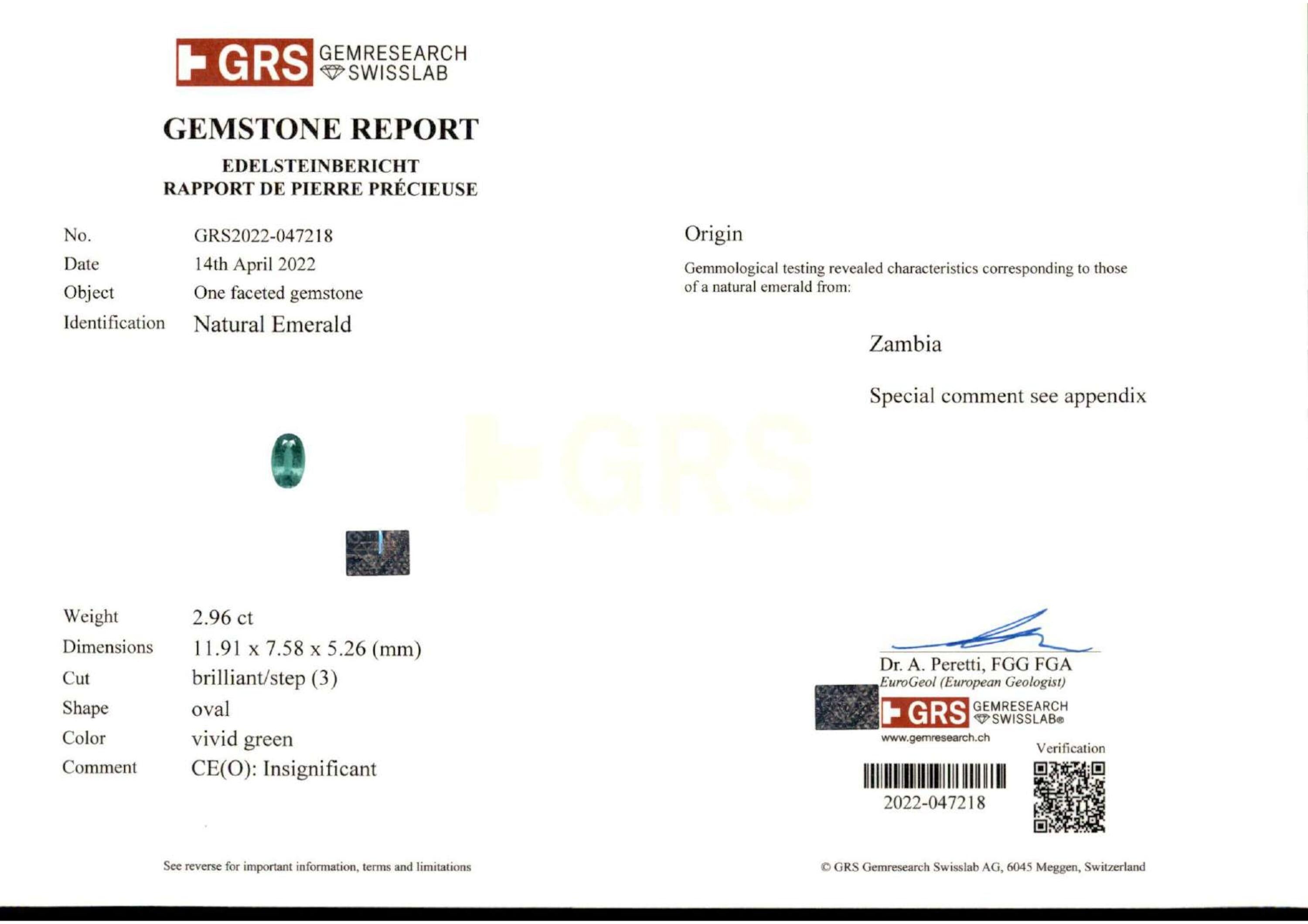 2.96 ct. Oval Emerald GRS Insignificant