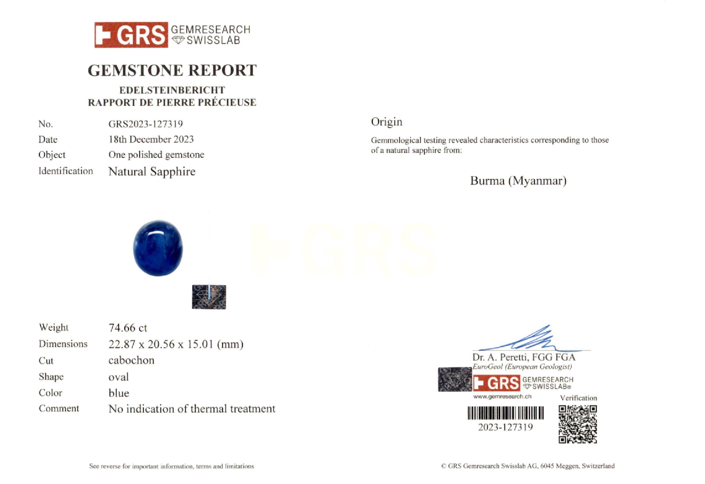 74.66 ct. Oval Sapphire GRS No Heat