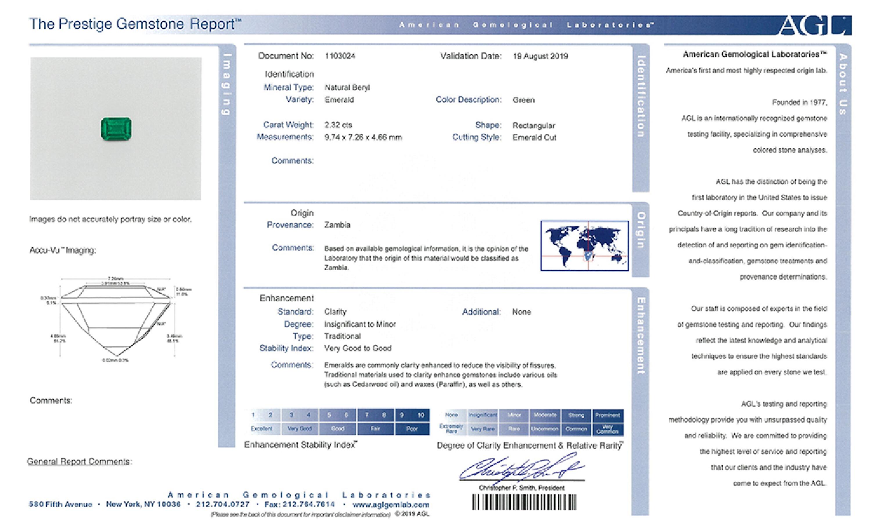 2.32 ct. Emerald AGL Insignificant to Minor