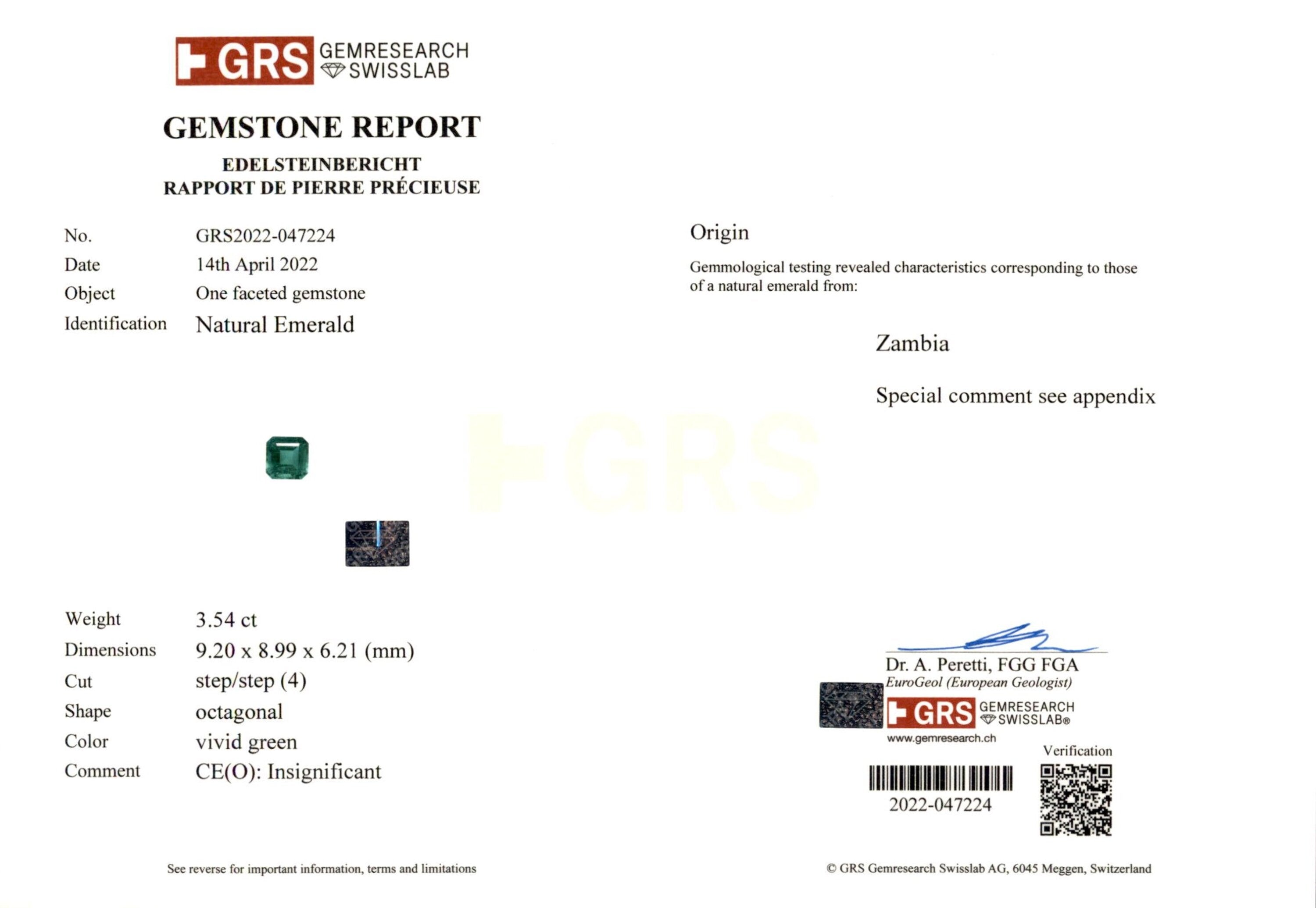 3.54 ct. Emerald GRS Insignificant