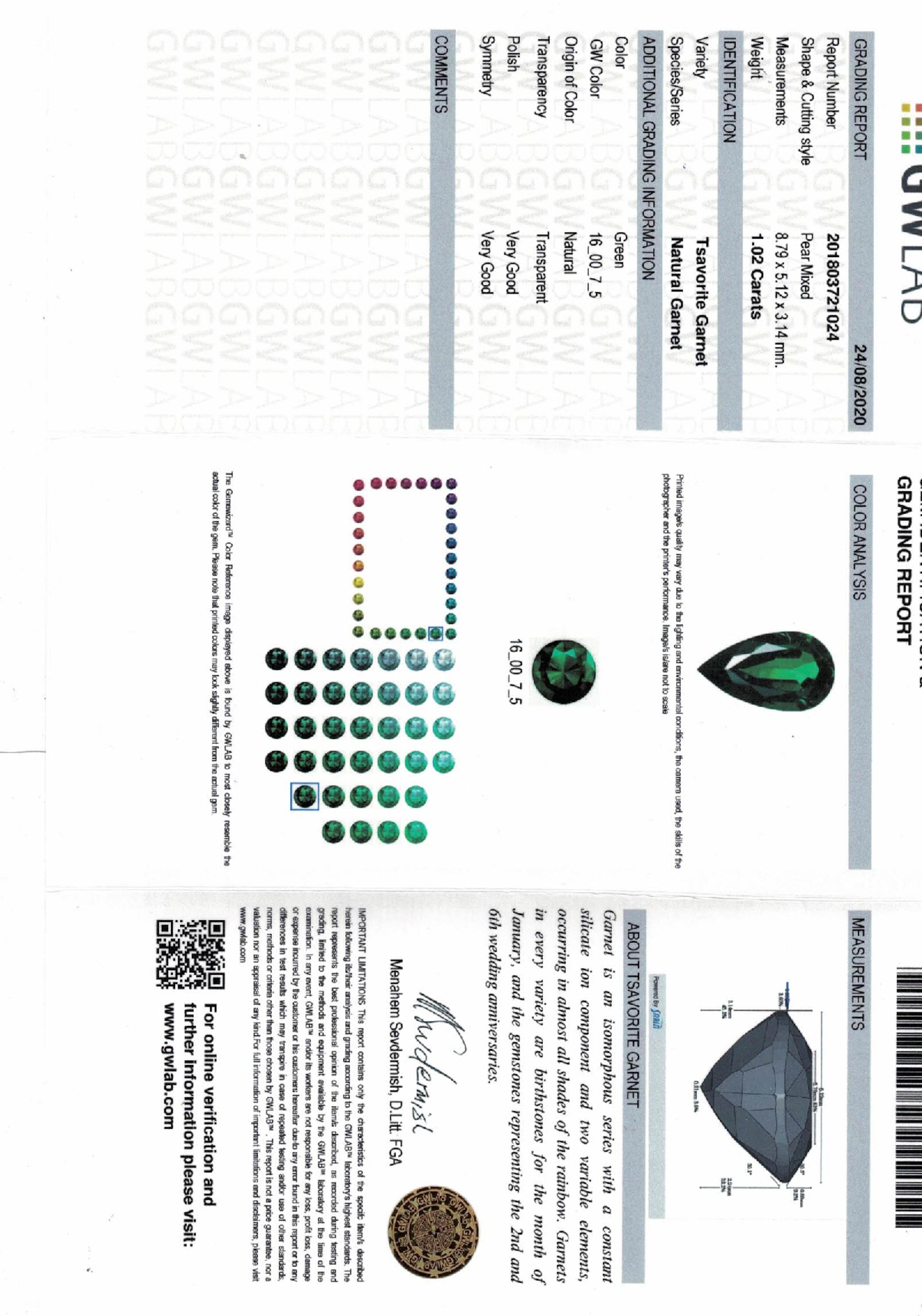 1.02 ct. Pear Shape Tsavorite GWLAB