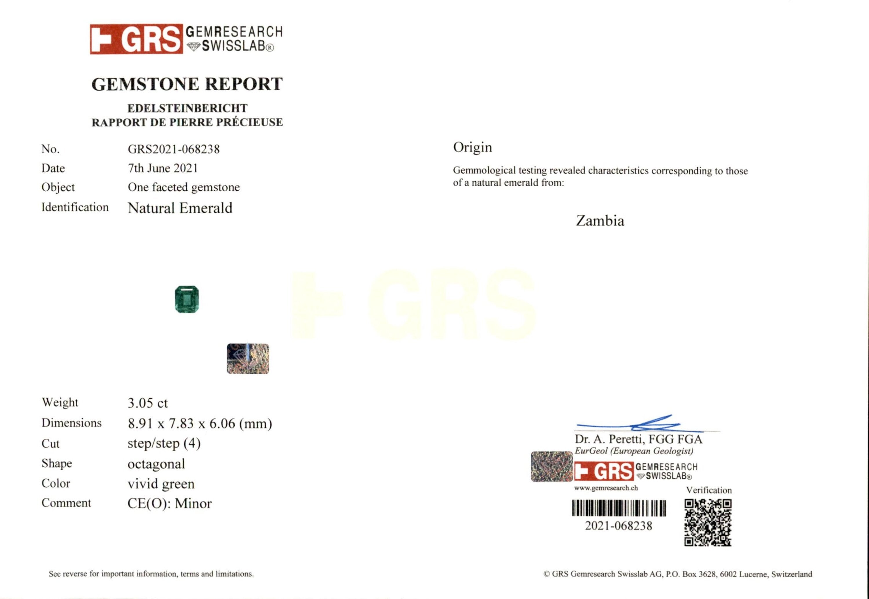3.05 ct. Emerald GRS Minor