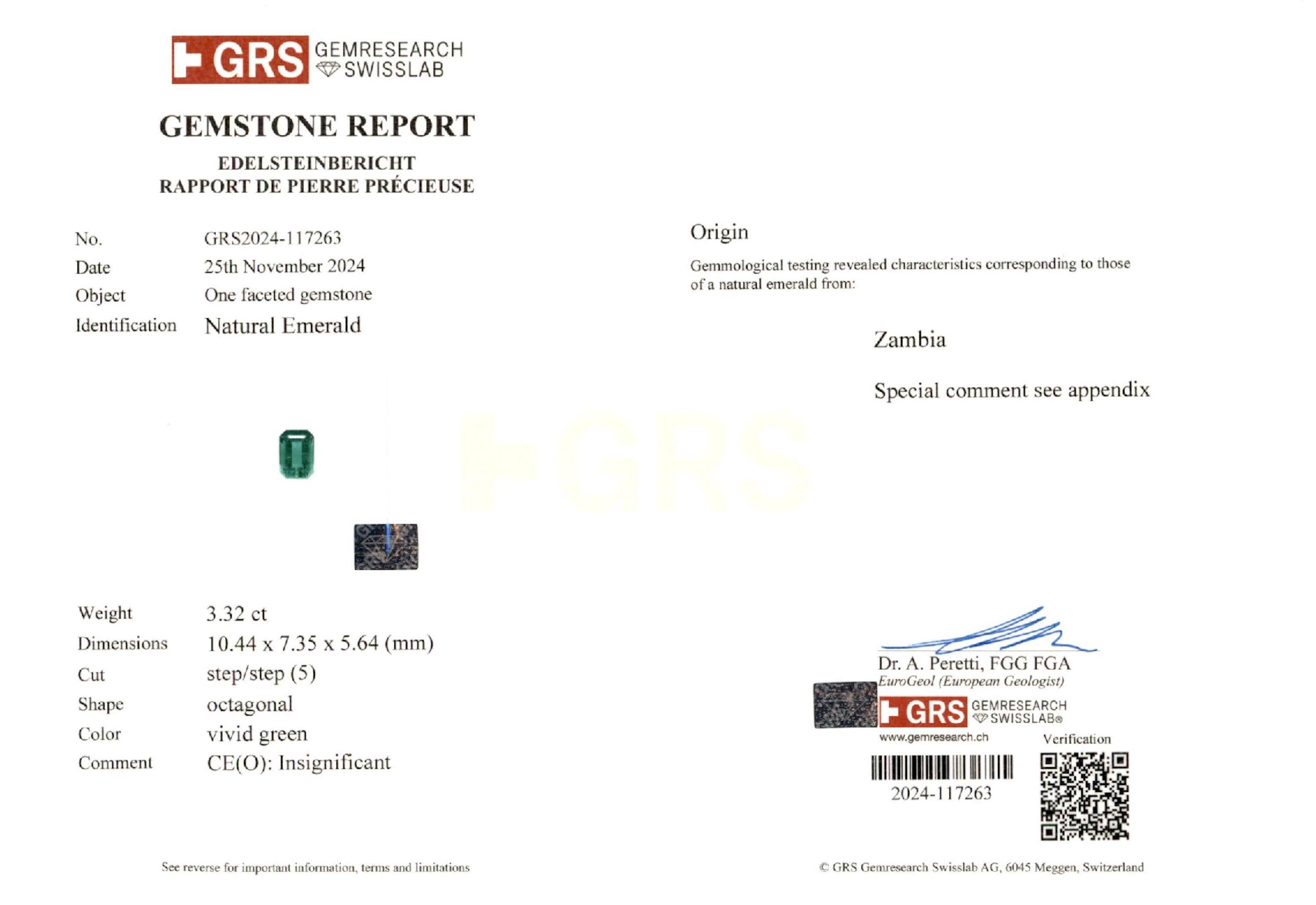 3.32 ct. Emerald GRS Insignificant