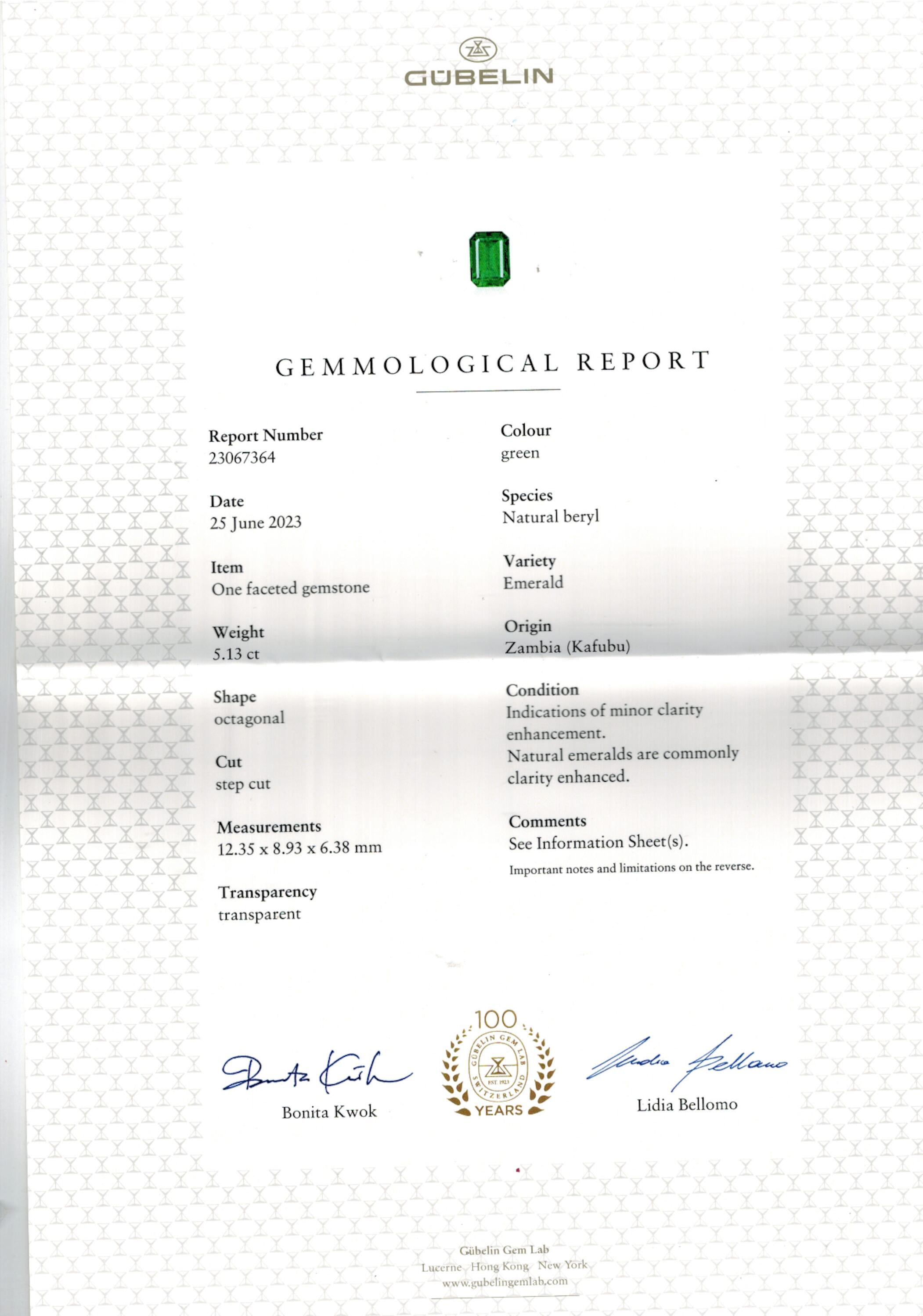 5.13 ct. Emerald Gubelin Minor