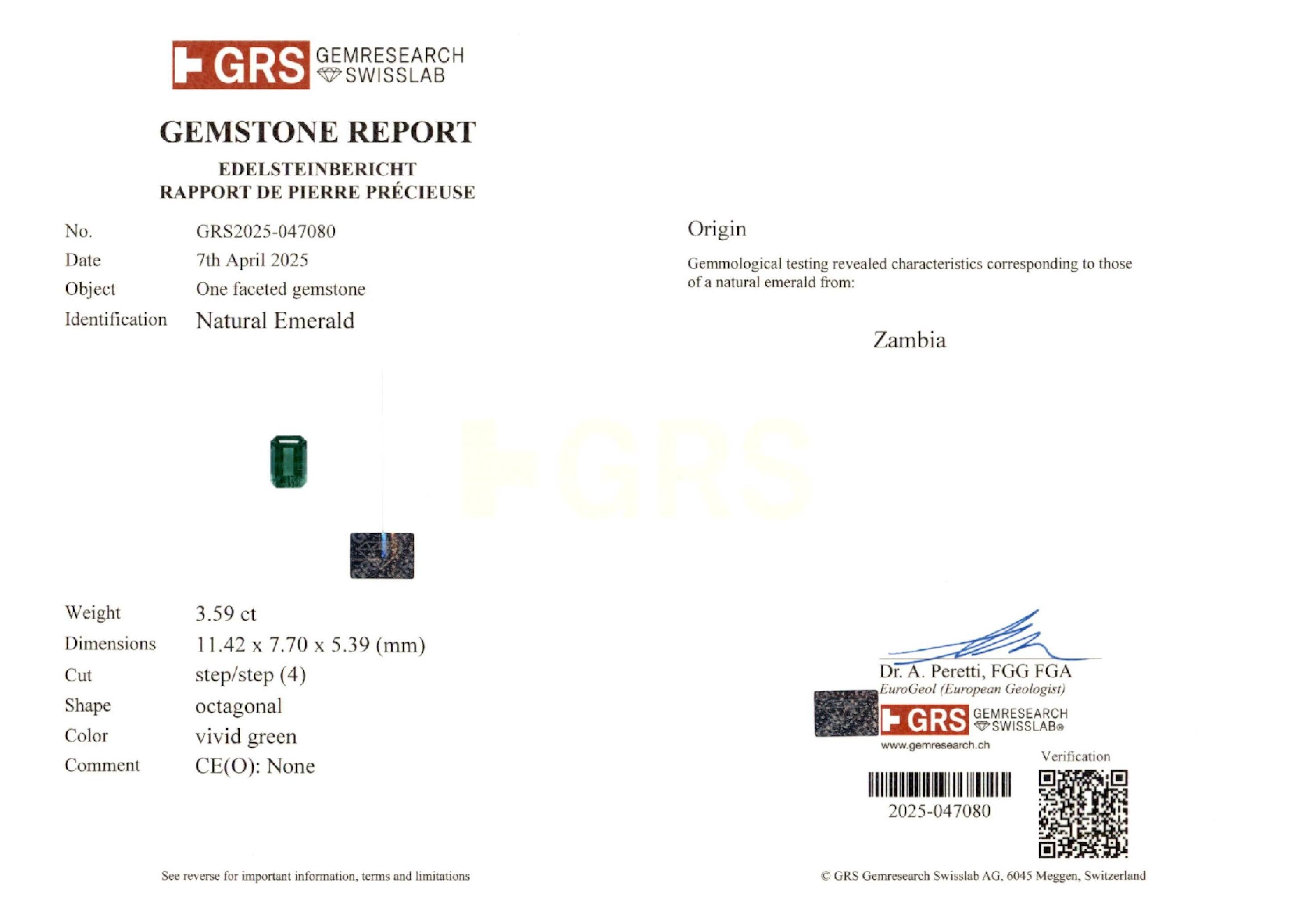 3.59 ct. Emerald GRS No Oil