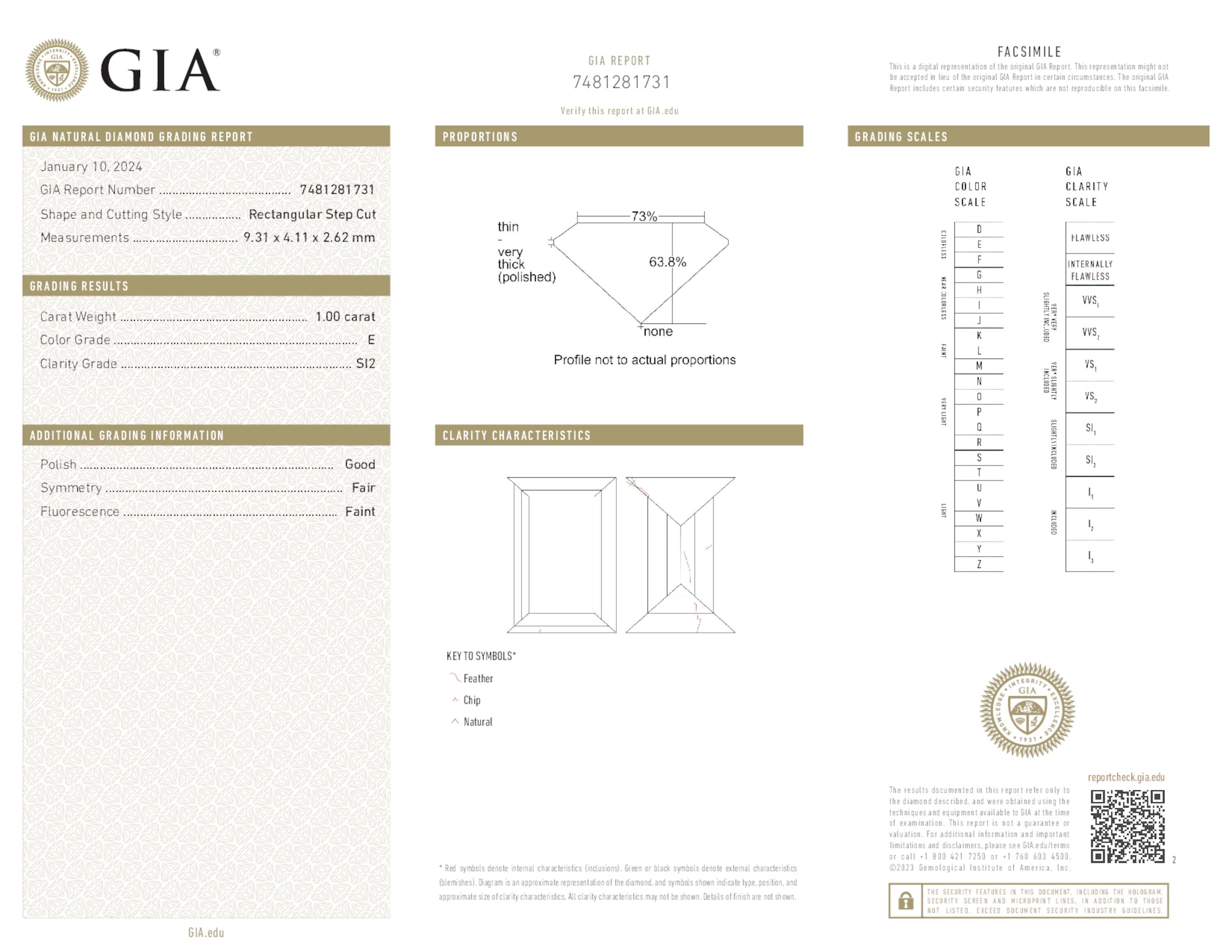1 ct. Baguette Diamond E SI2 Faint GIA