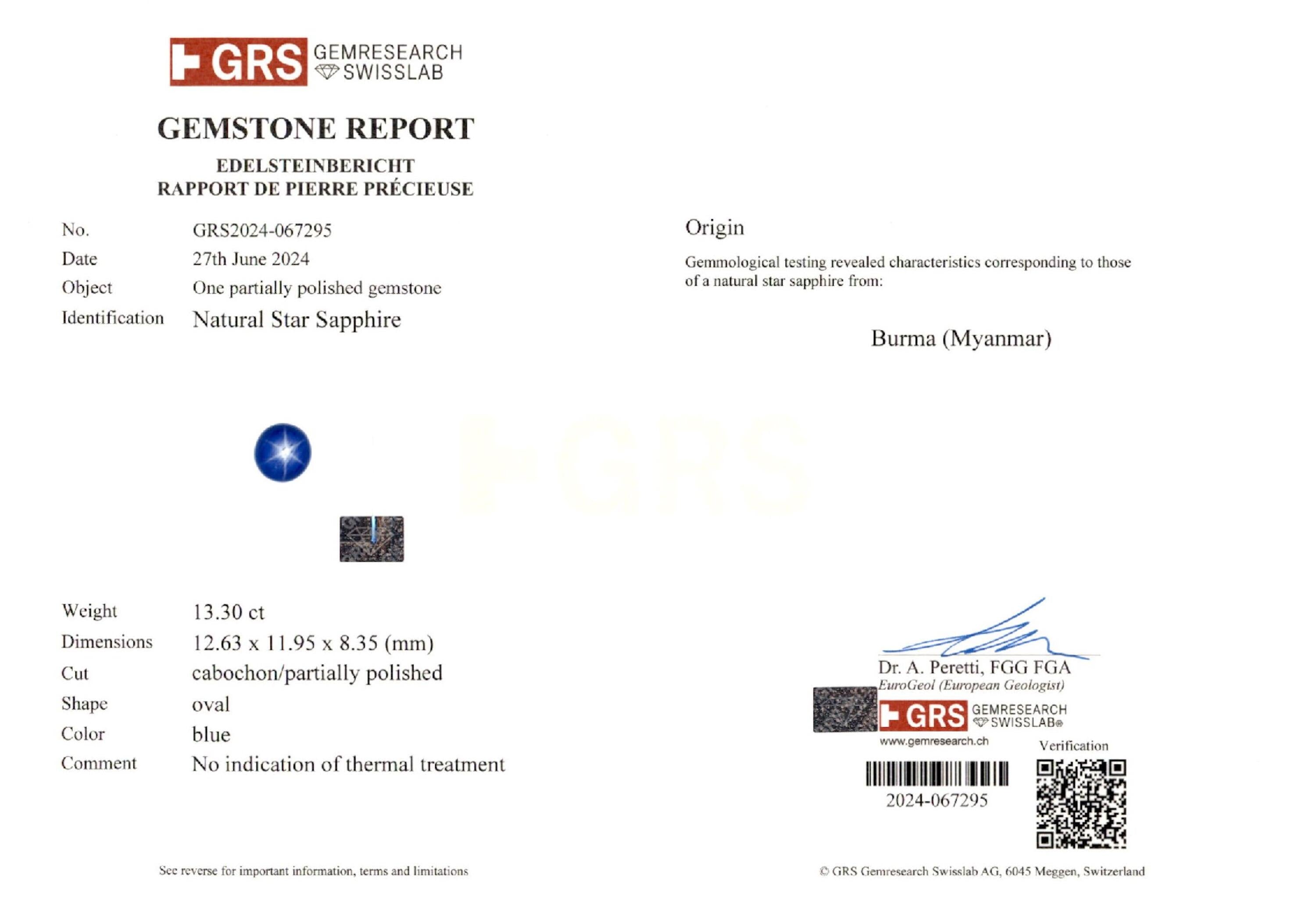 13.30 ct. Cabochon Sapphire GRS No Heat