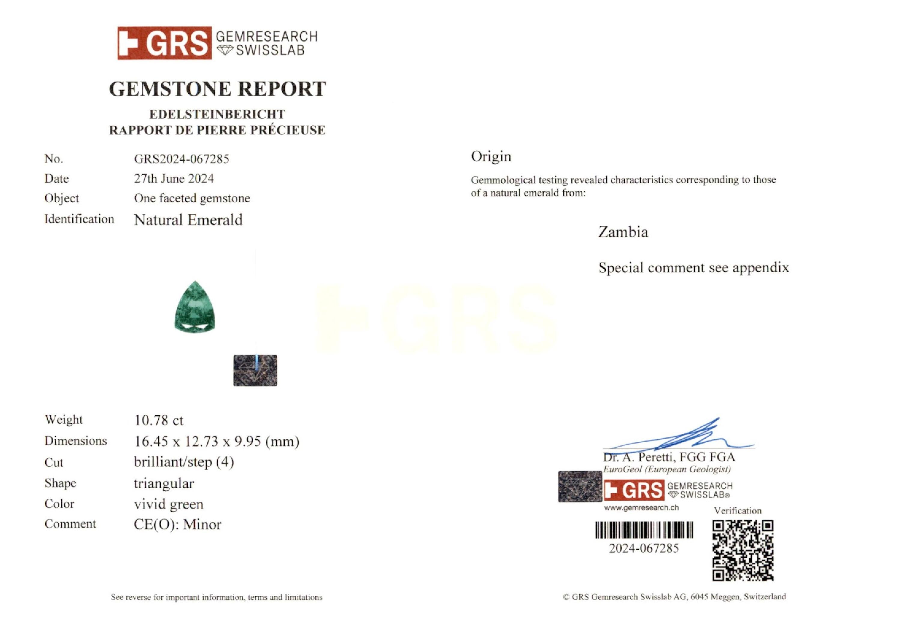 10.78 ct. Triangle Emerald GRS Minor