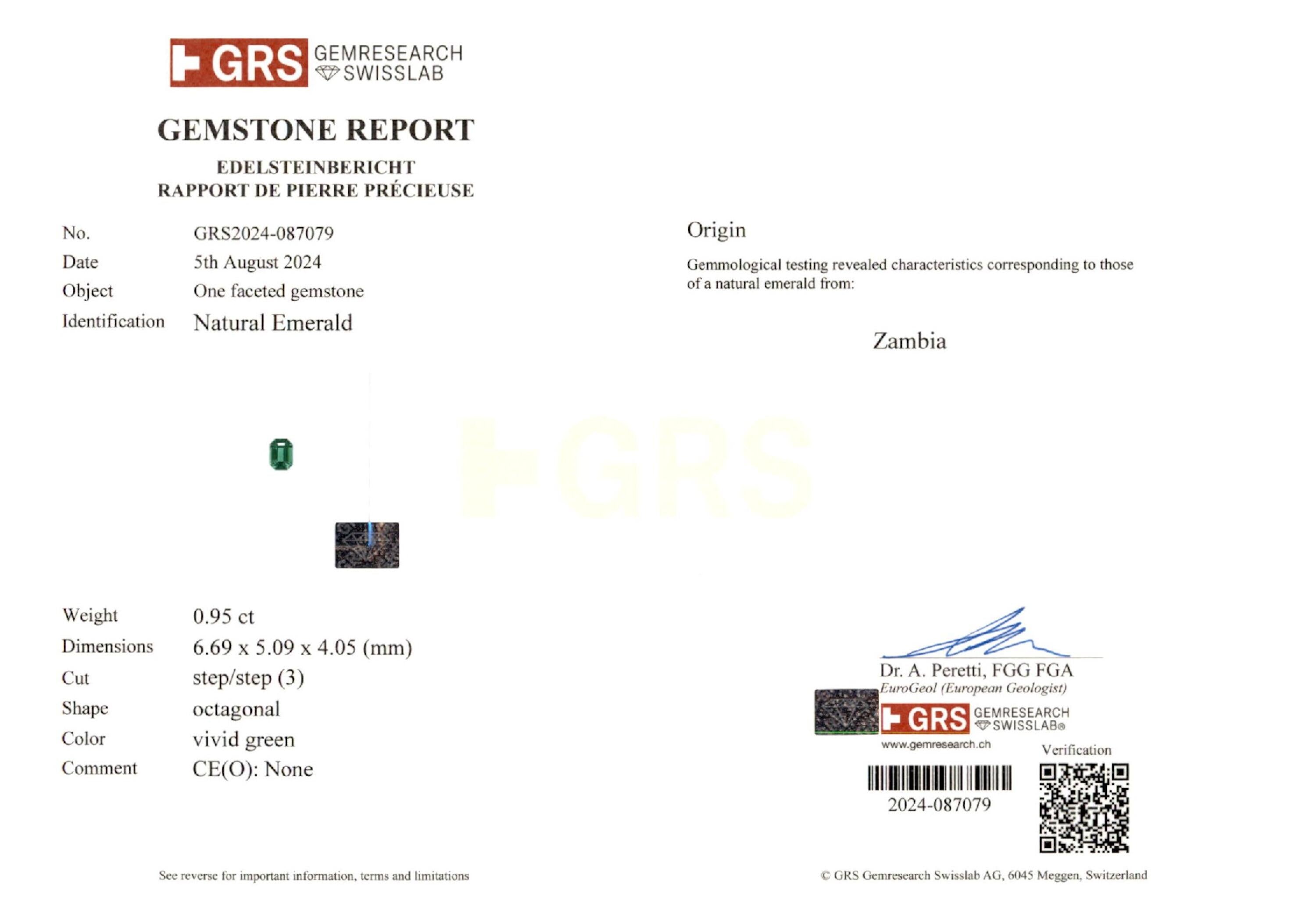 0.95 ct. Emerald GRS No Oil