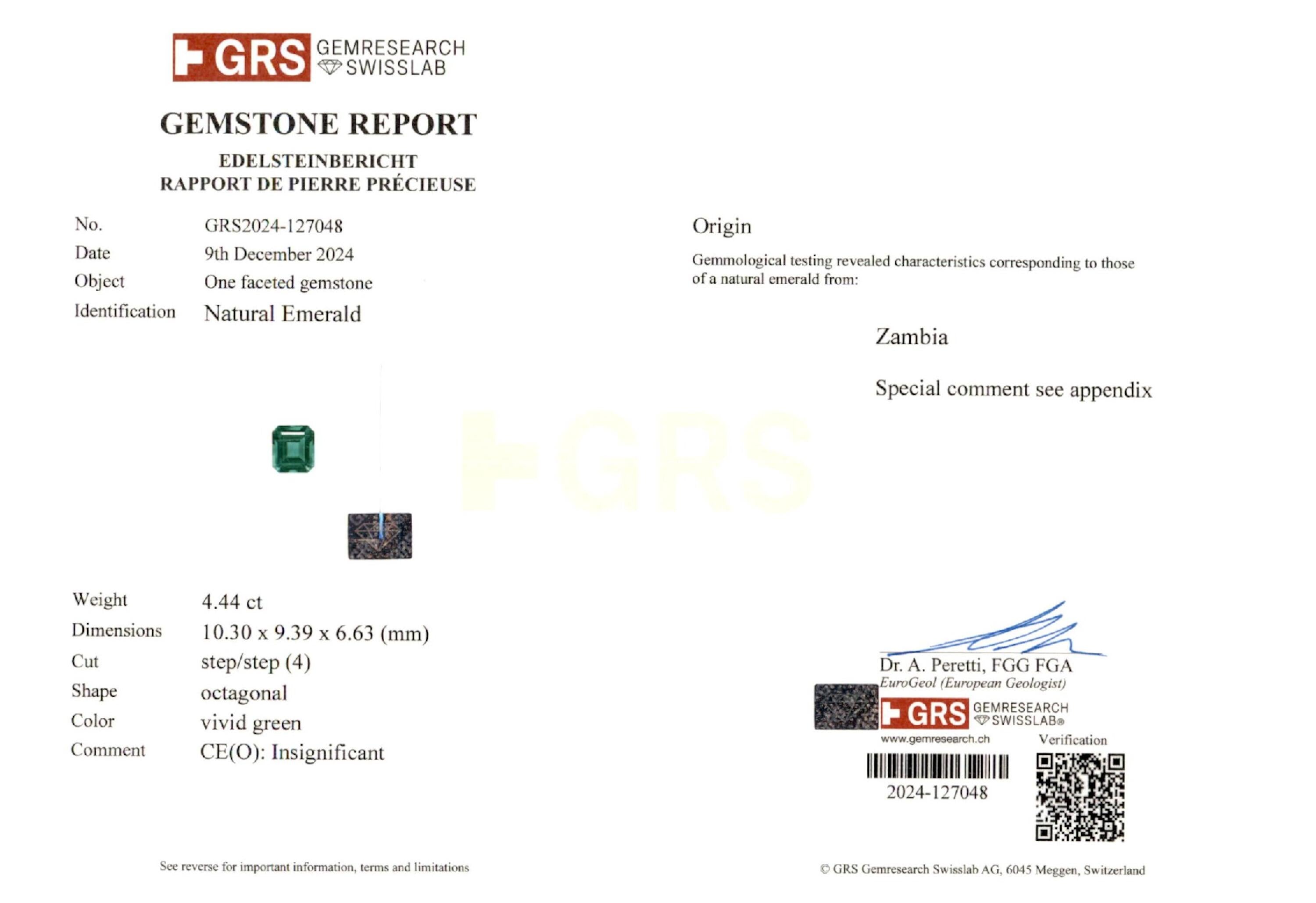4.44 ct. Emerald GRS Insignificant
