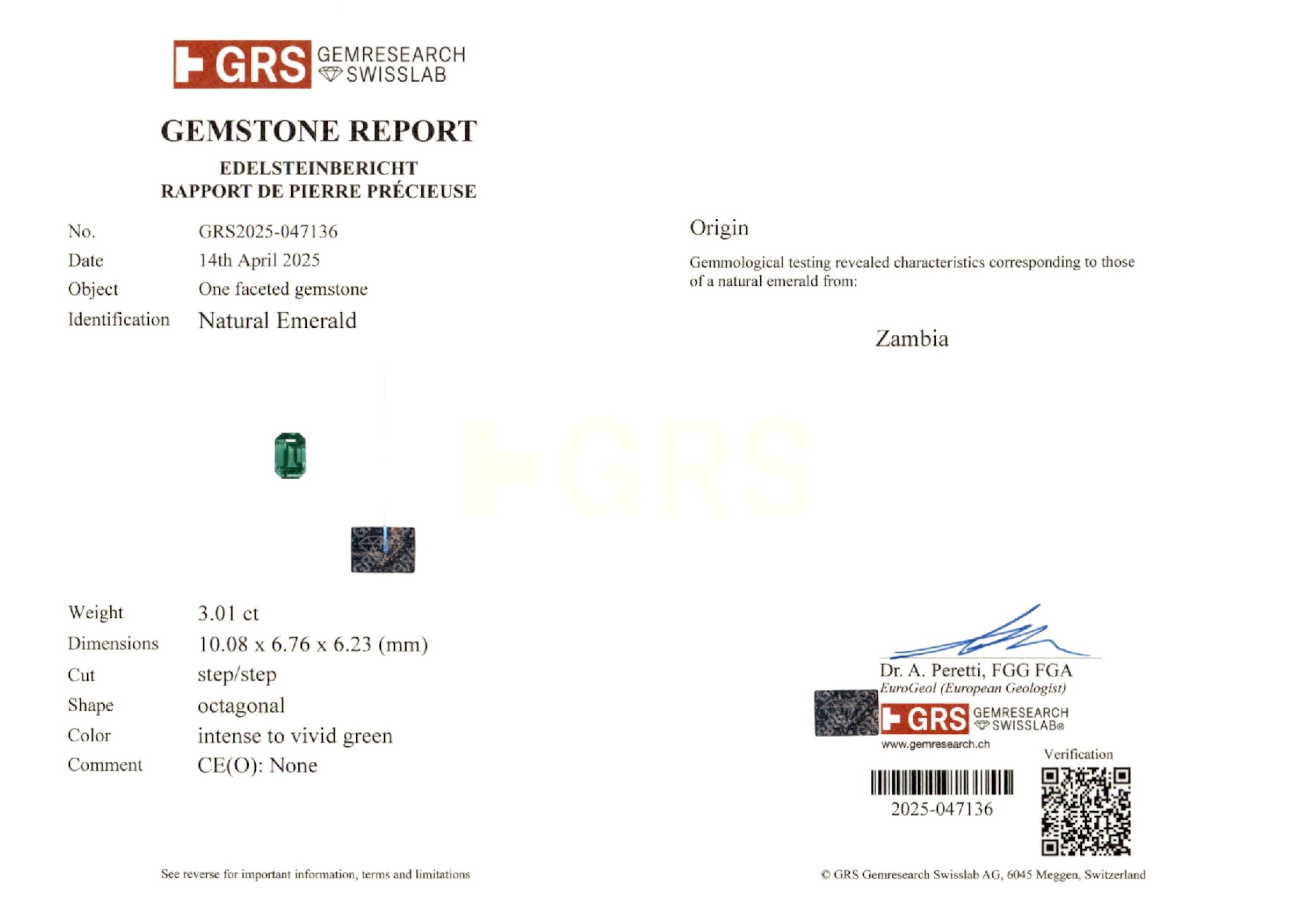 3.01 ct. Emerald GRS No Oil