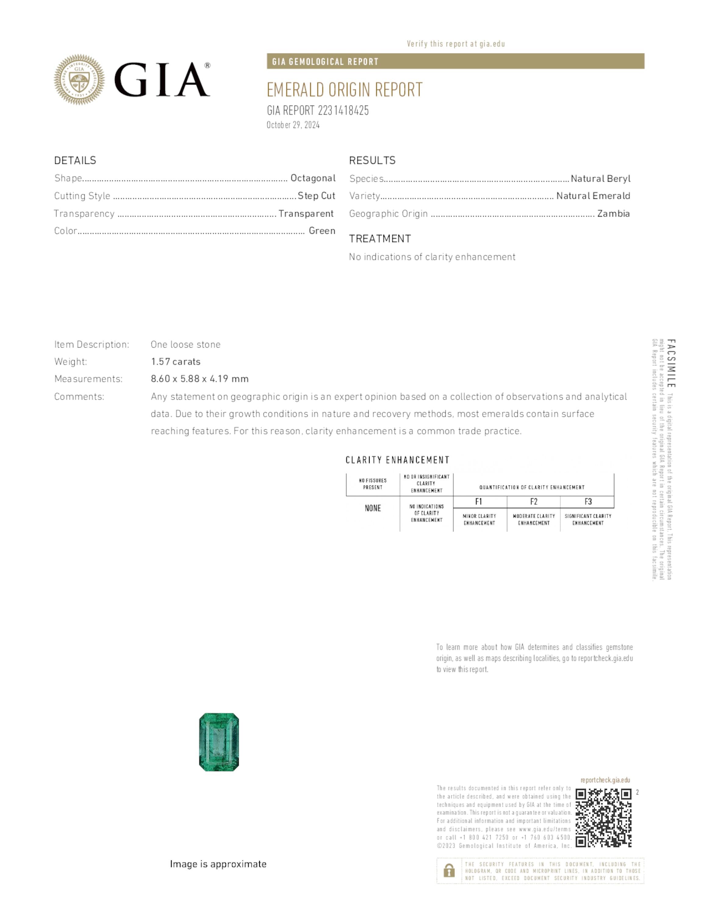 1.57 ct. Emerald GIA No Oil