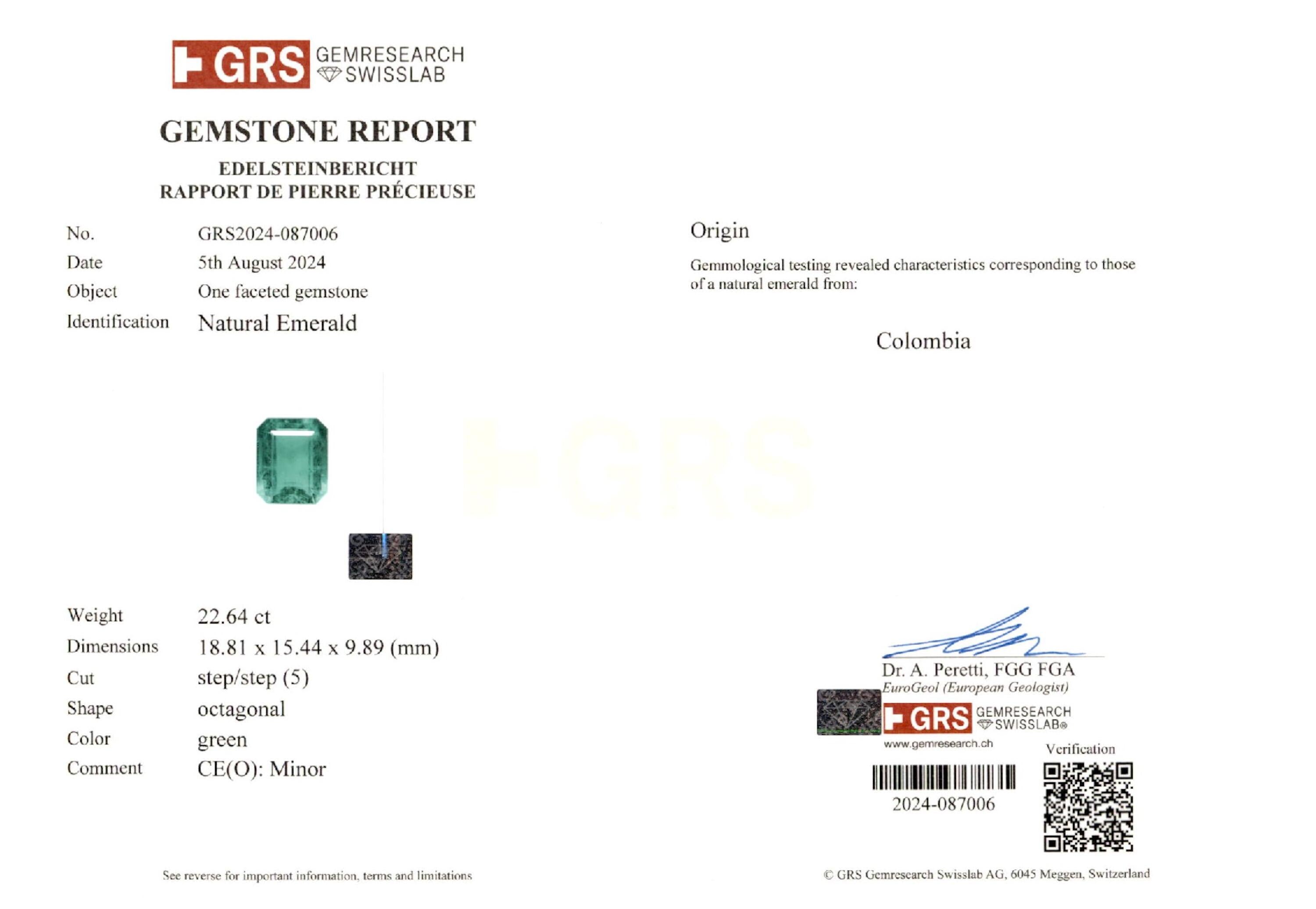 22.64 ct. Emerald GRS Minor
