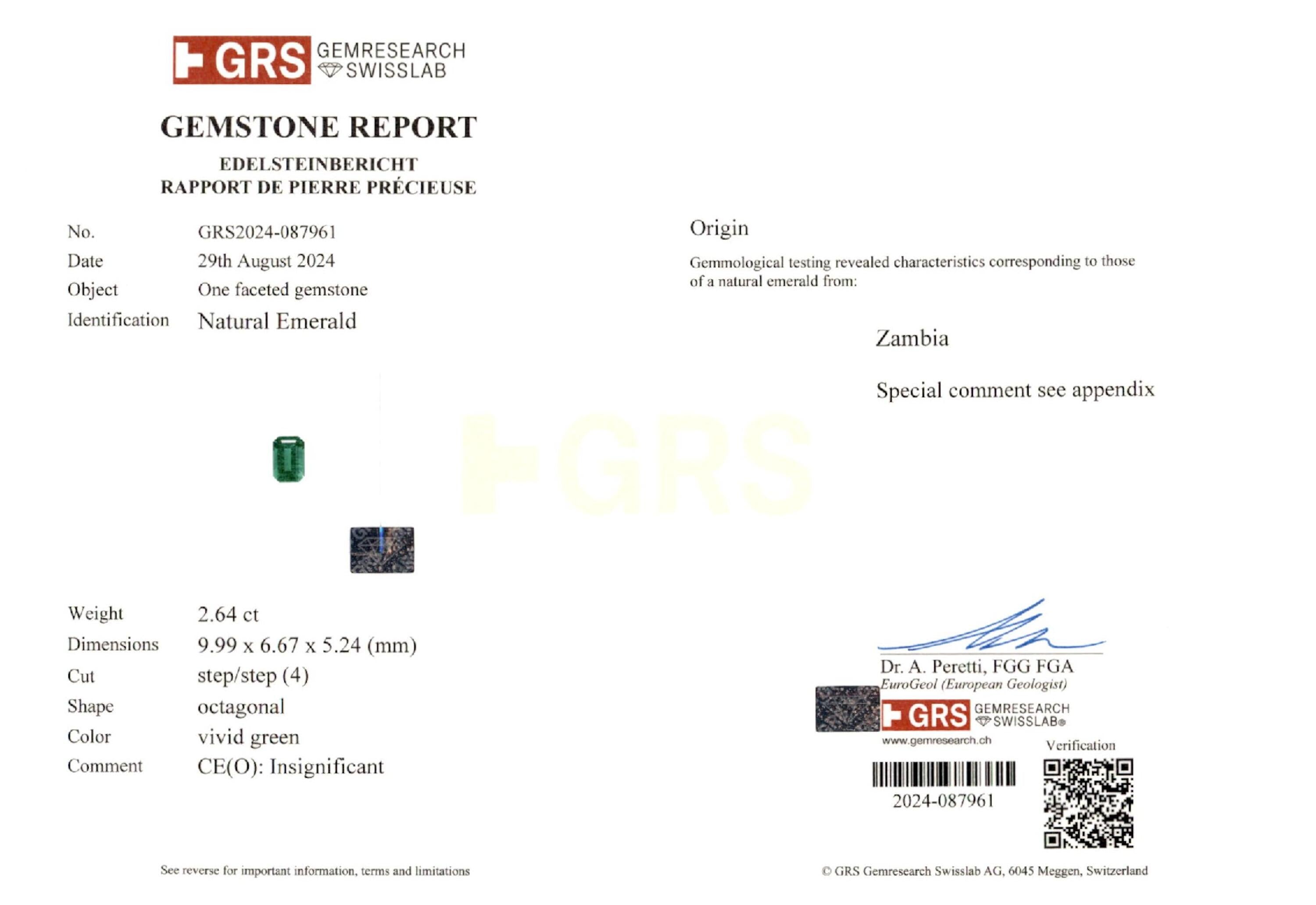 2.64 ct. Emerald GRS Insignificant