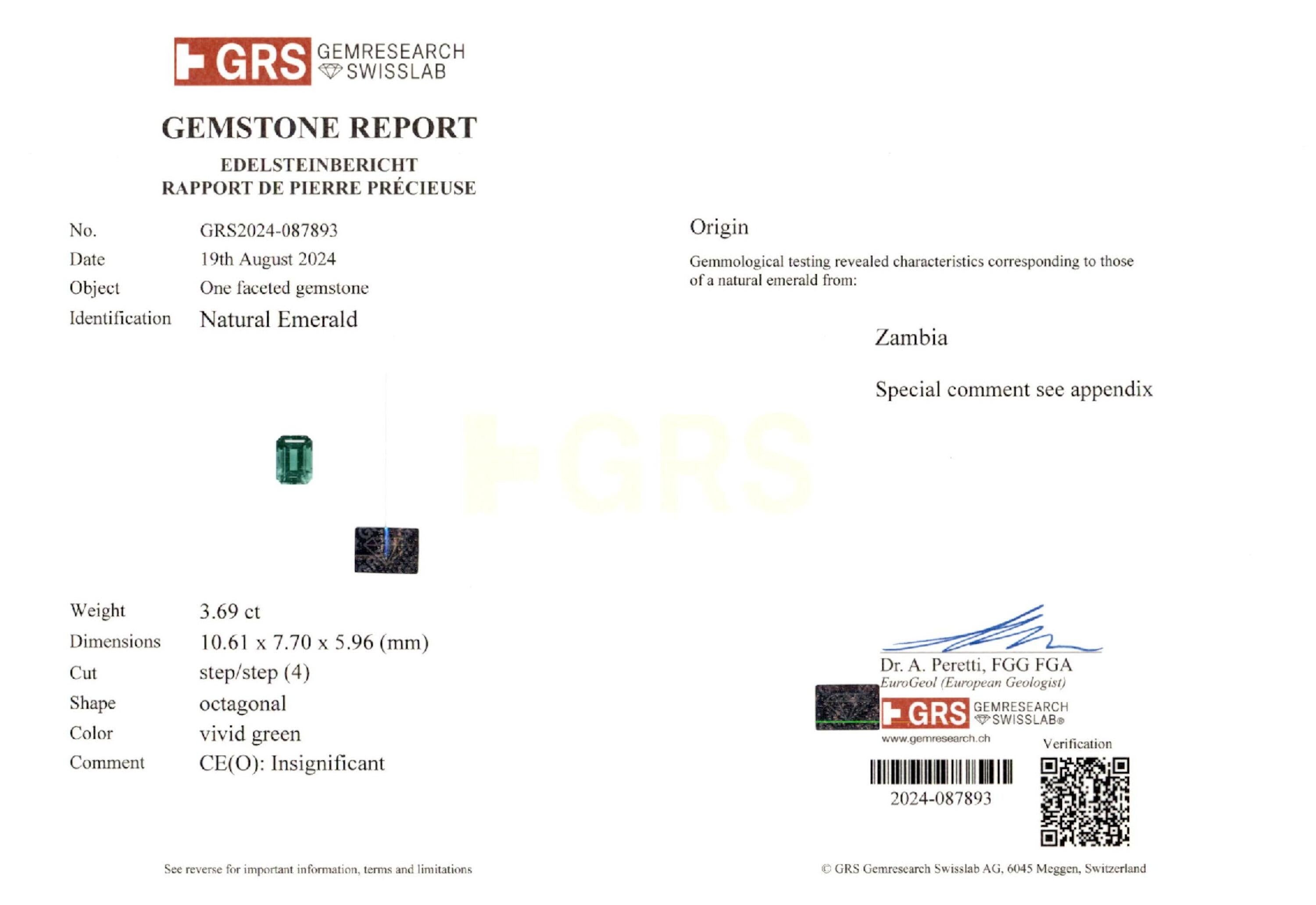 3.69 ct. Emerald GRS Insignificant