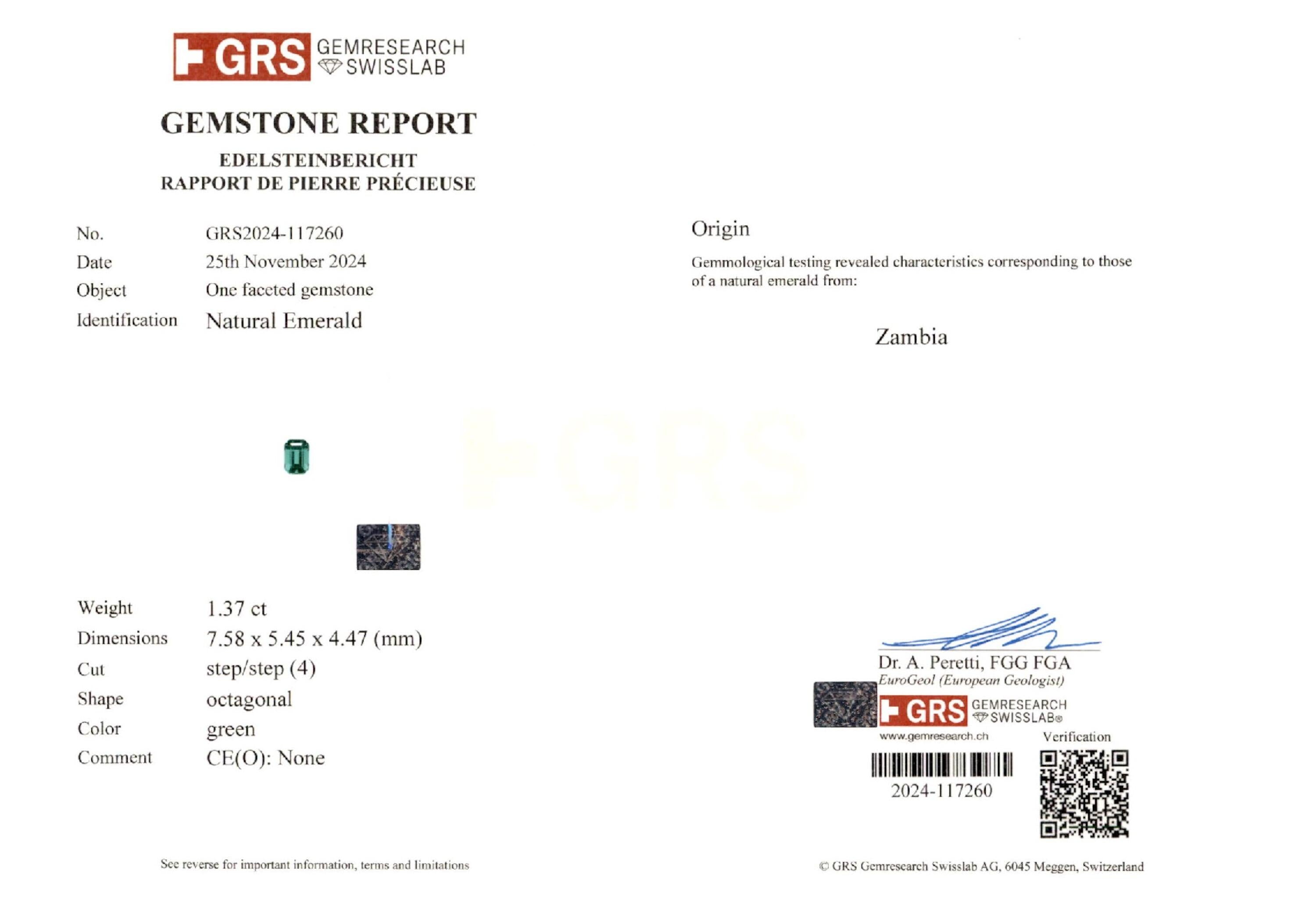 1.37 ct. Emerald GRS No Oil